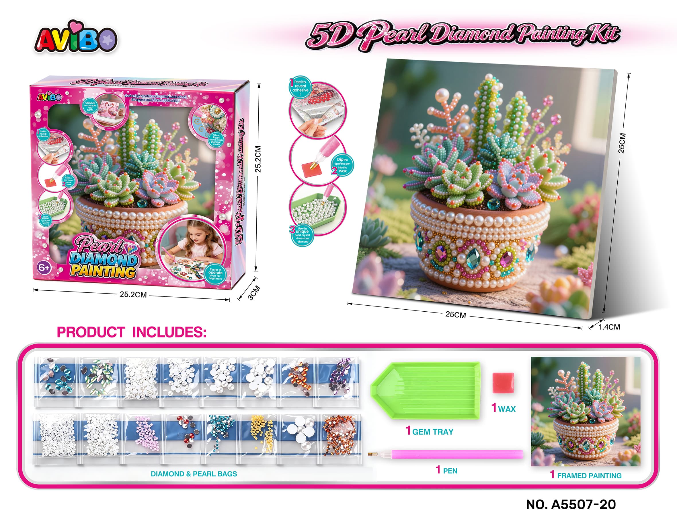 5D Diamond Dot Pearl Decor Painting - Succulent Planter