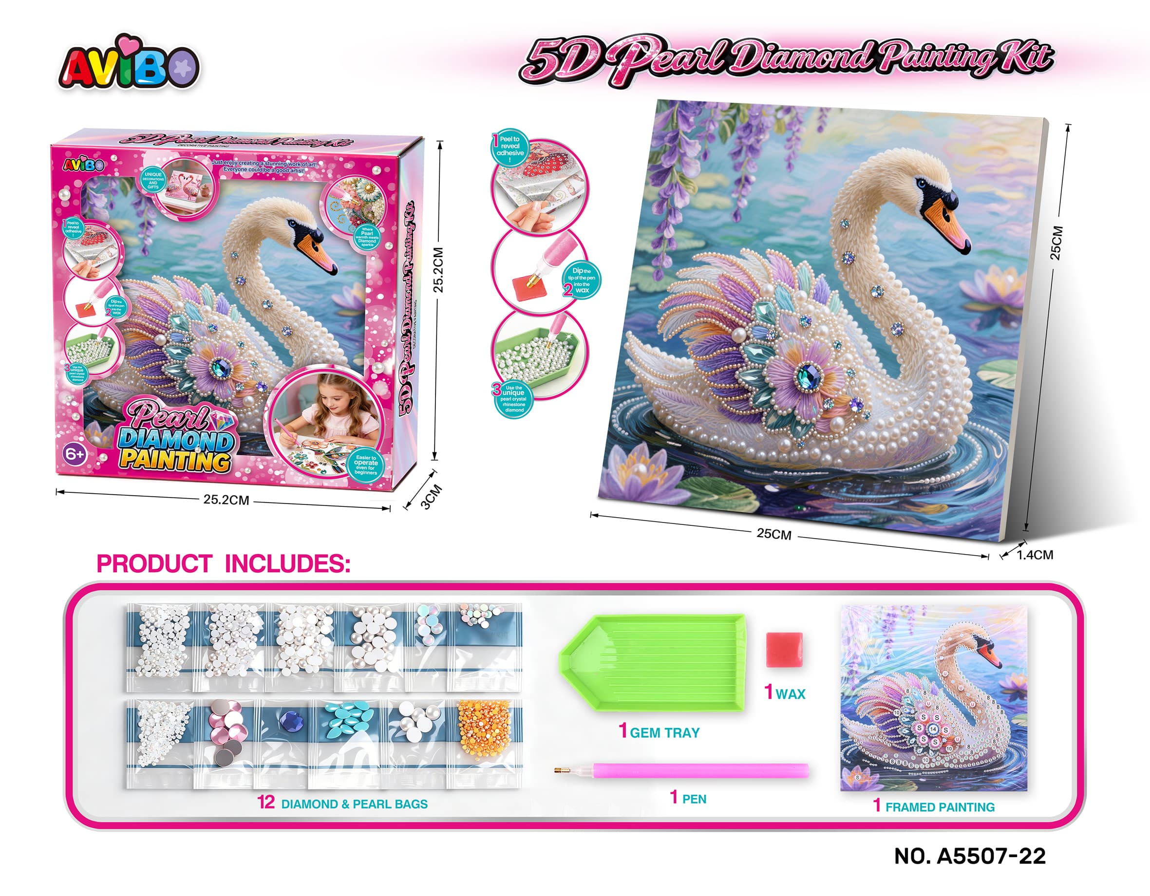 5D Diamond Dot Pearl Decorative Painting - Swan 1