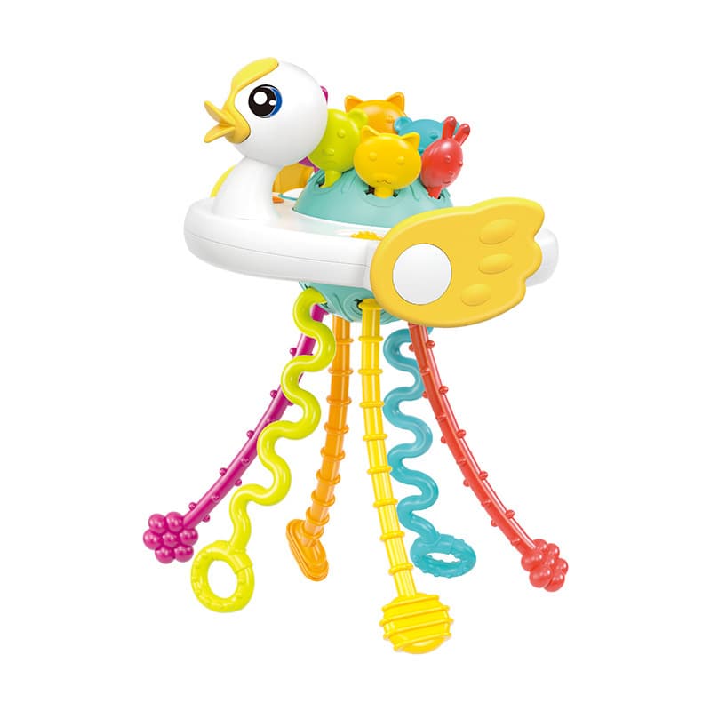 Cute Duck Pull and Play Baby Duck Silicone Teether Toy for Infants, Anti-Hand Chewing, Biting, Grasping, and Teething Baby Toys