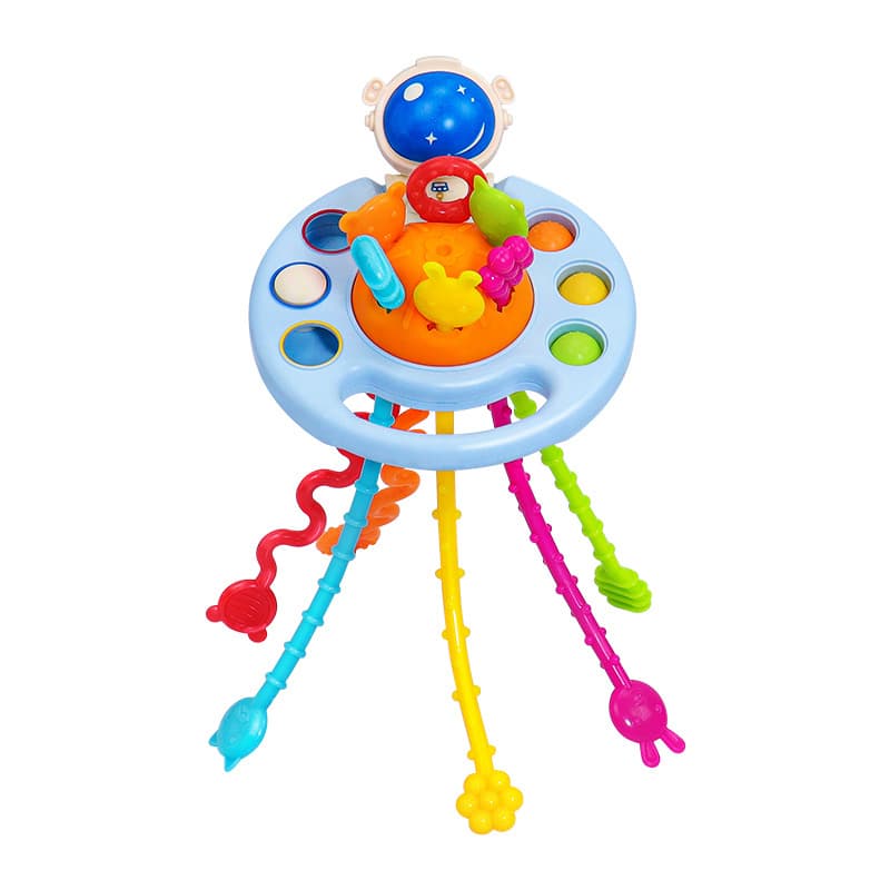 Astronaut Pop & Pull Teether - Silicone Baby Chew Toy for Hand Biting, Teething, Grasping, and Infant Play