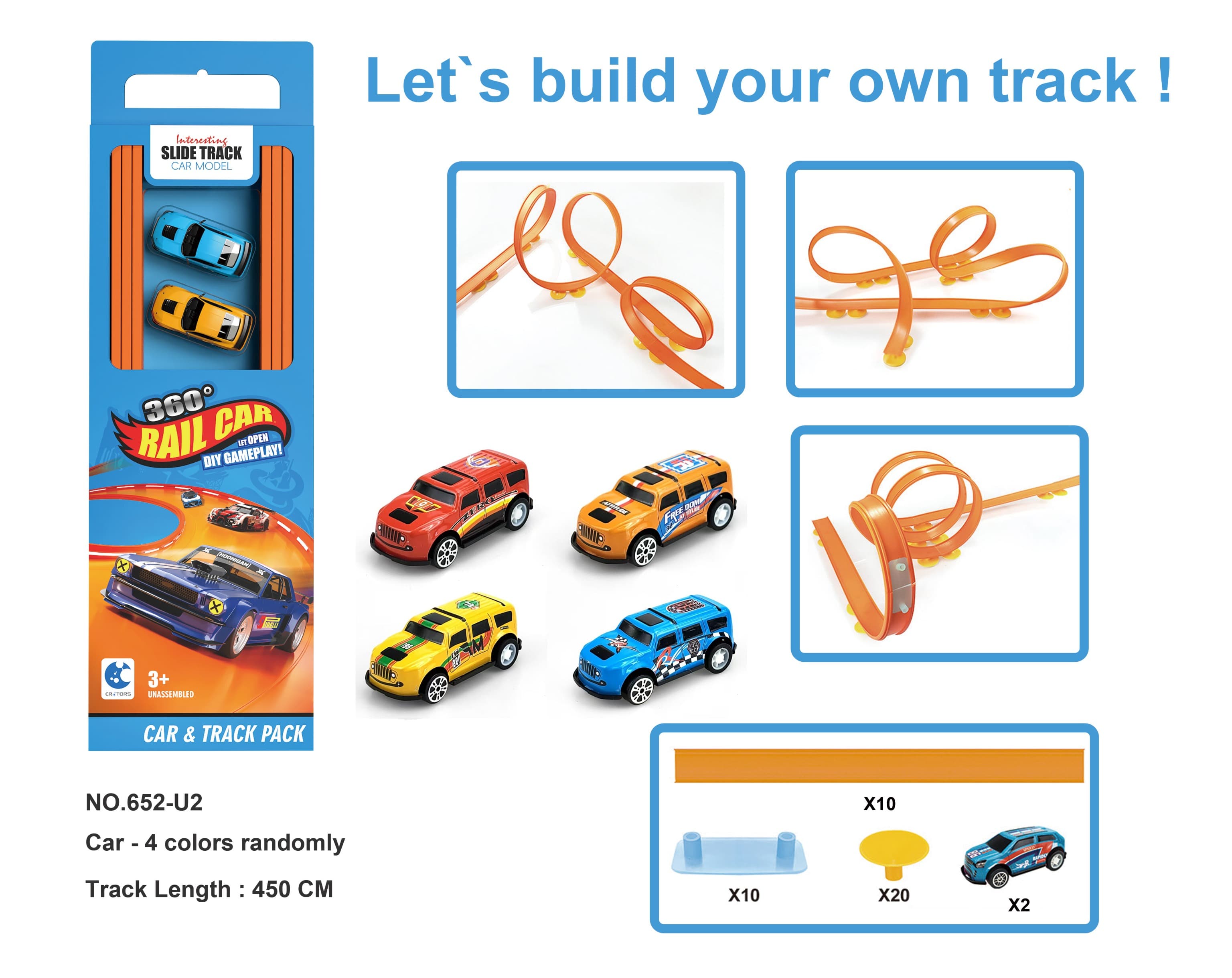 DIY Self-Assembly Track - 450cm Tinplate High-Speed Pull-Back Car