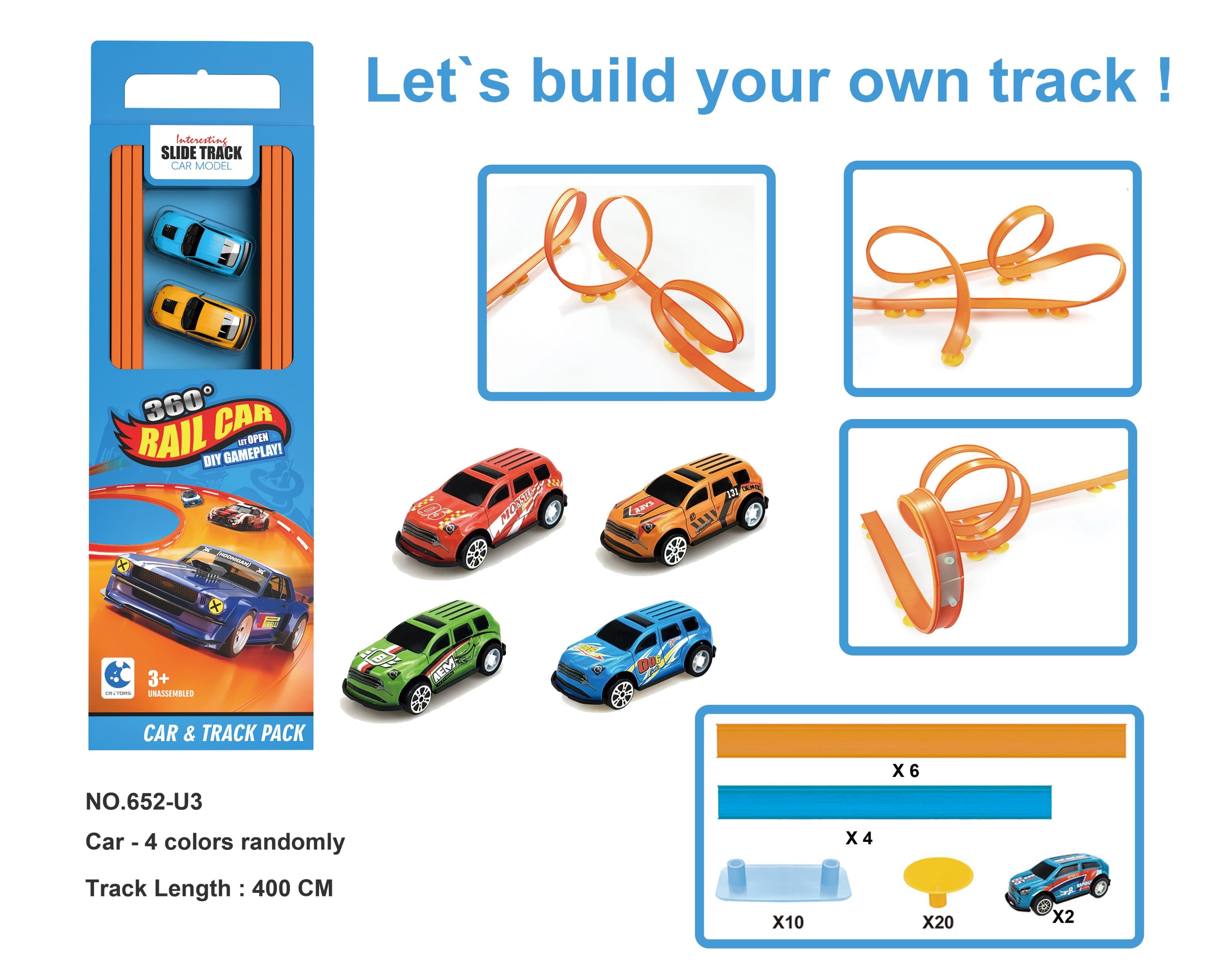 DIY Track Building Set - 400cm Tinplate Pull-Back Car