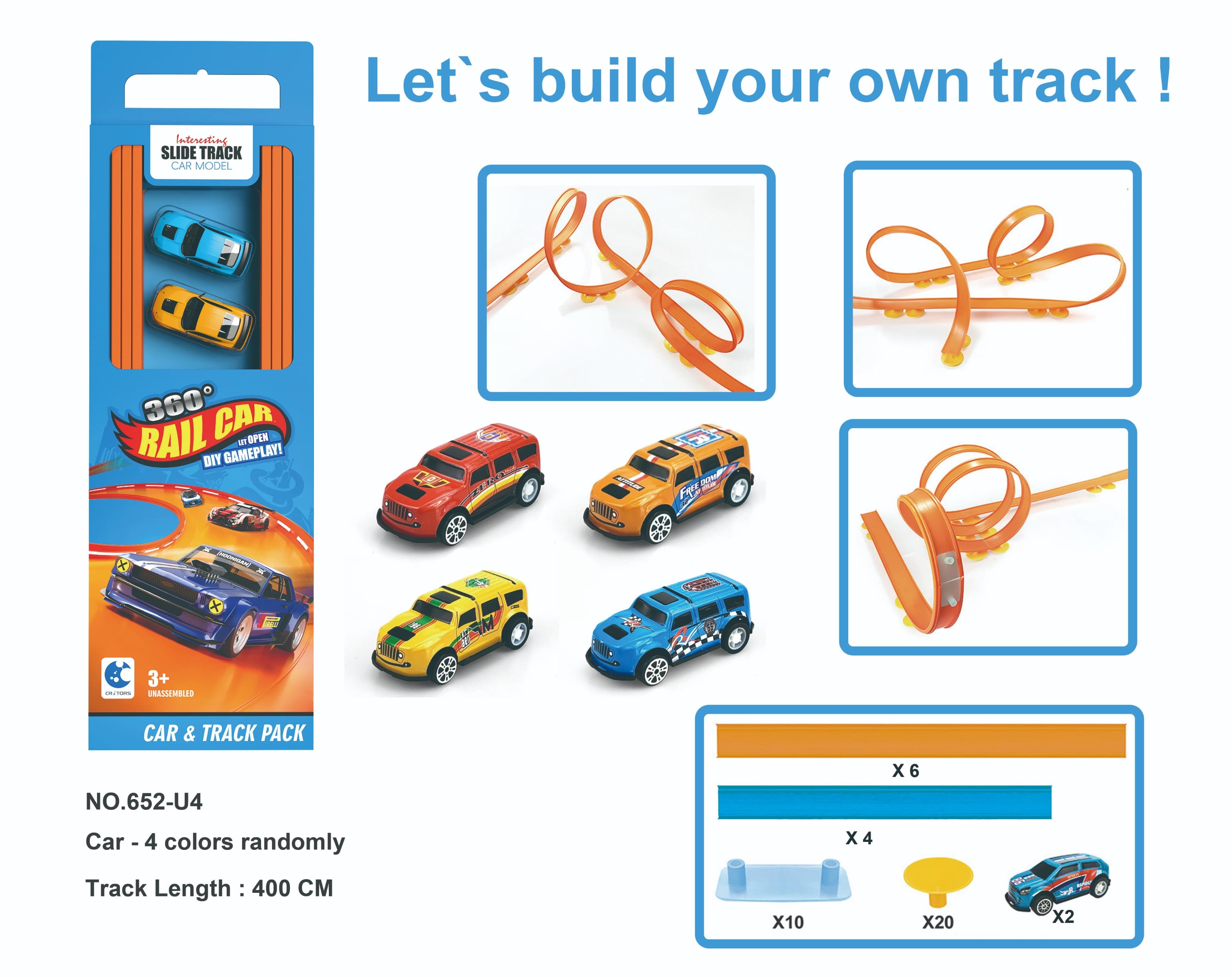DIY Self-Assembly Track - 400cm Tinplate High-Speed Pull-Back Car