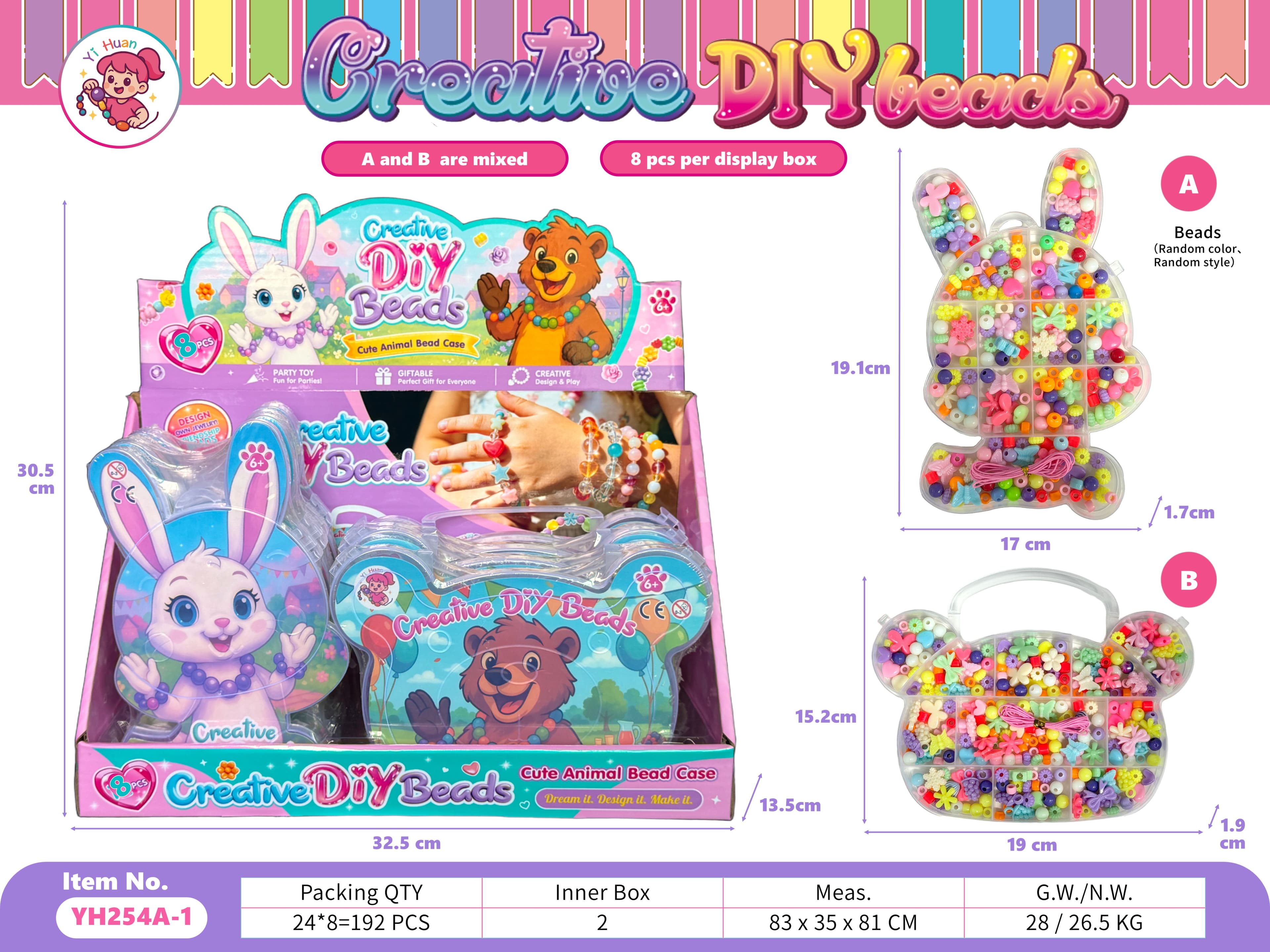 DIY Girls' Toy Bead Box & Friendship Bracelet Making Kit - 2 Assorted Styles (Includes Beading Cord)