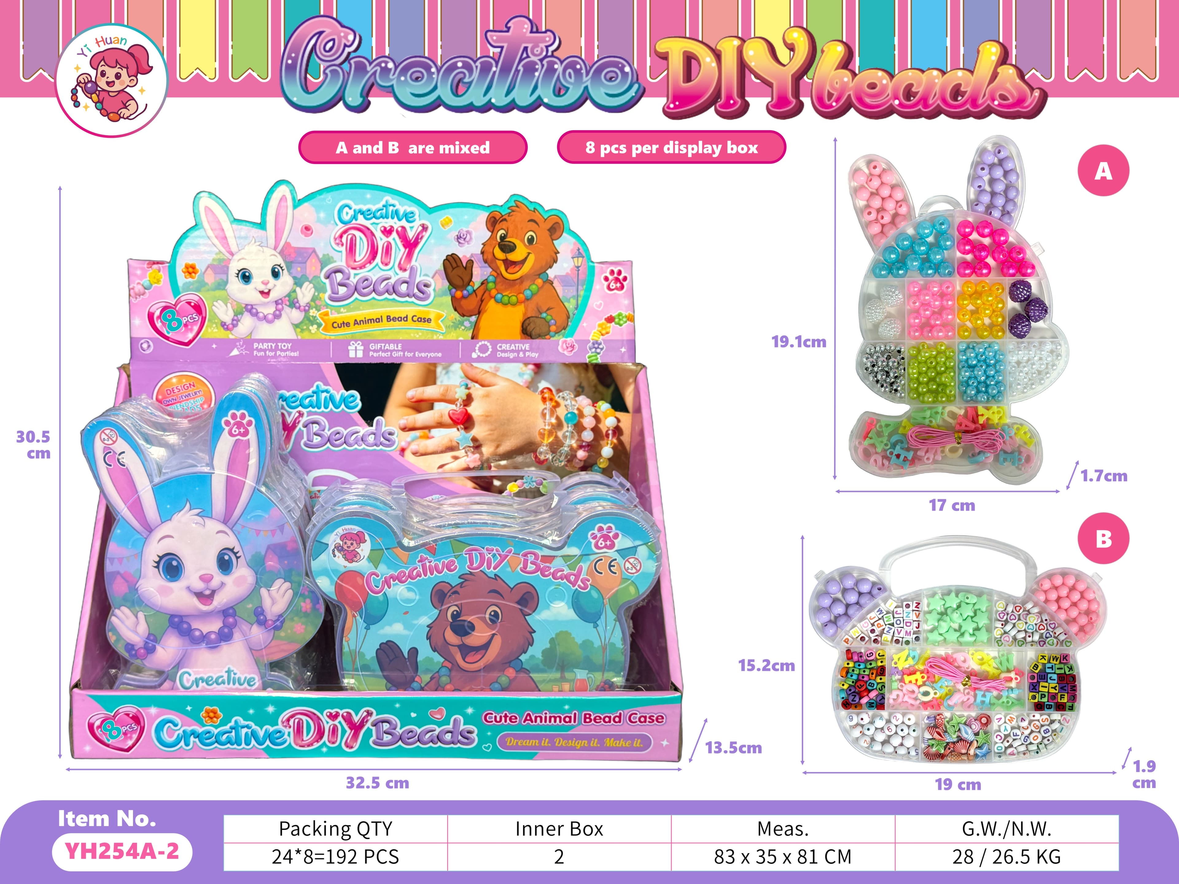 DIY Girls' Toy Bead Box Jewelry Kit - Mixed Color Beads & Imitation Pearls Storage Box with Friendship Bracelet Making Supplies (Includes Beading Strings)