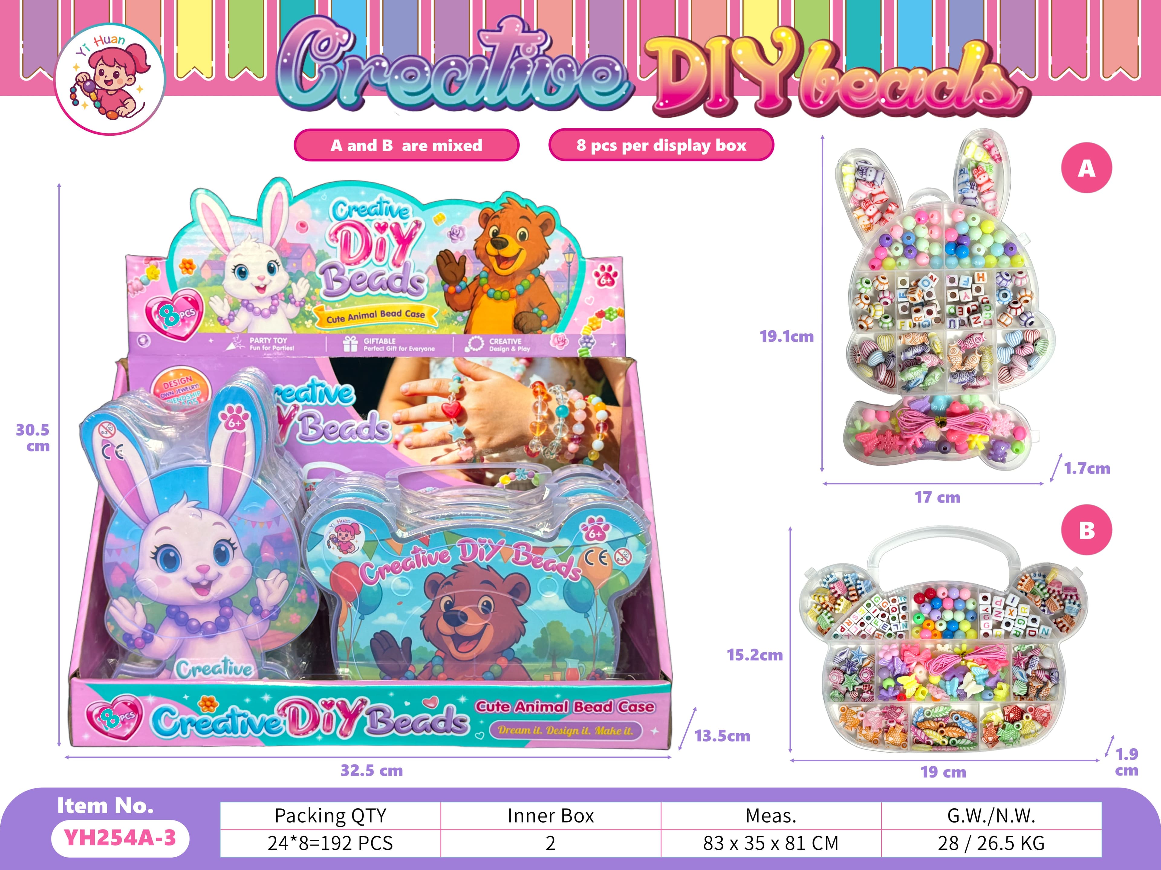 DIY Girls' Toy Bead Box & Friendship Bracelet Making Kit - 2 Assorted Styles (Includes Beading Cord)