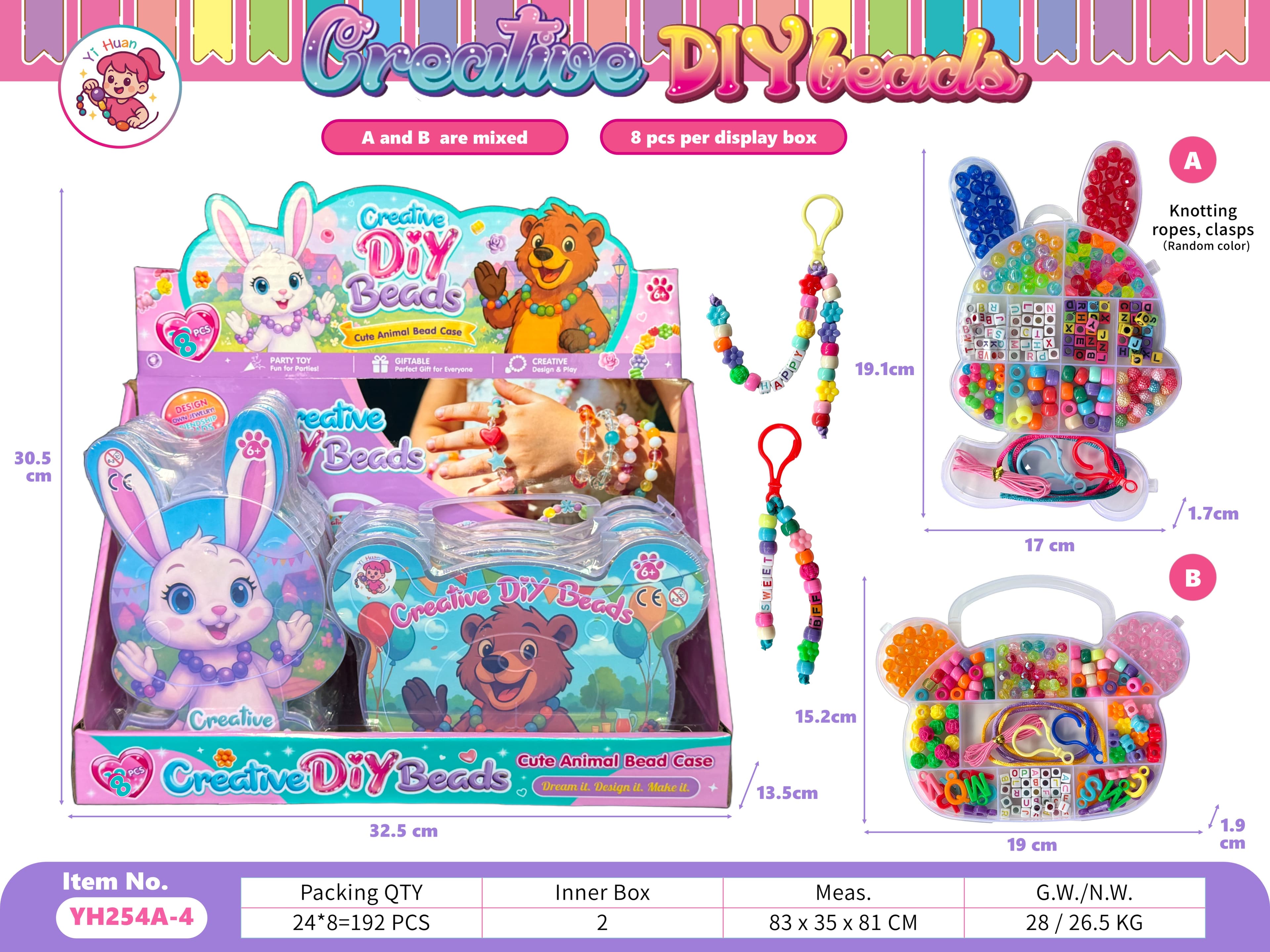 DIY Girl's Toy Bead Box - 2-in-1 Jewelry Keychain & Friendship Bracelet Making Kit with Storage Box (Includes Beading Cord)
