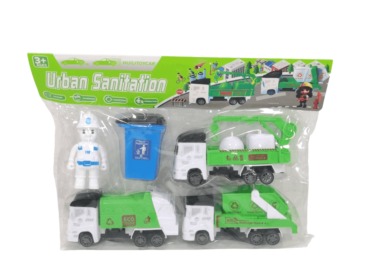 Pull Back City Sanitation Truck Set (Boys' Role-Play Car Model, Educational STEM Toy)