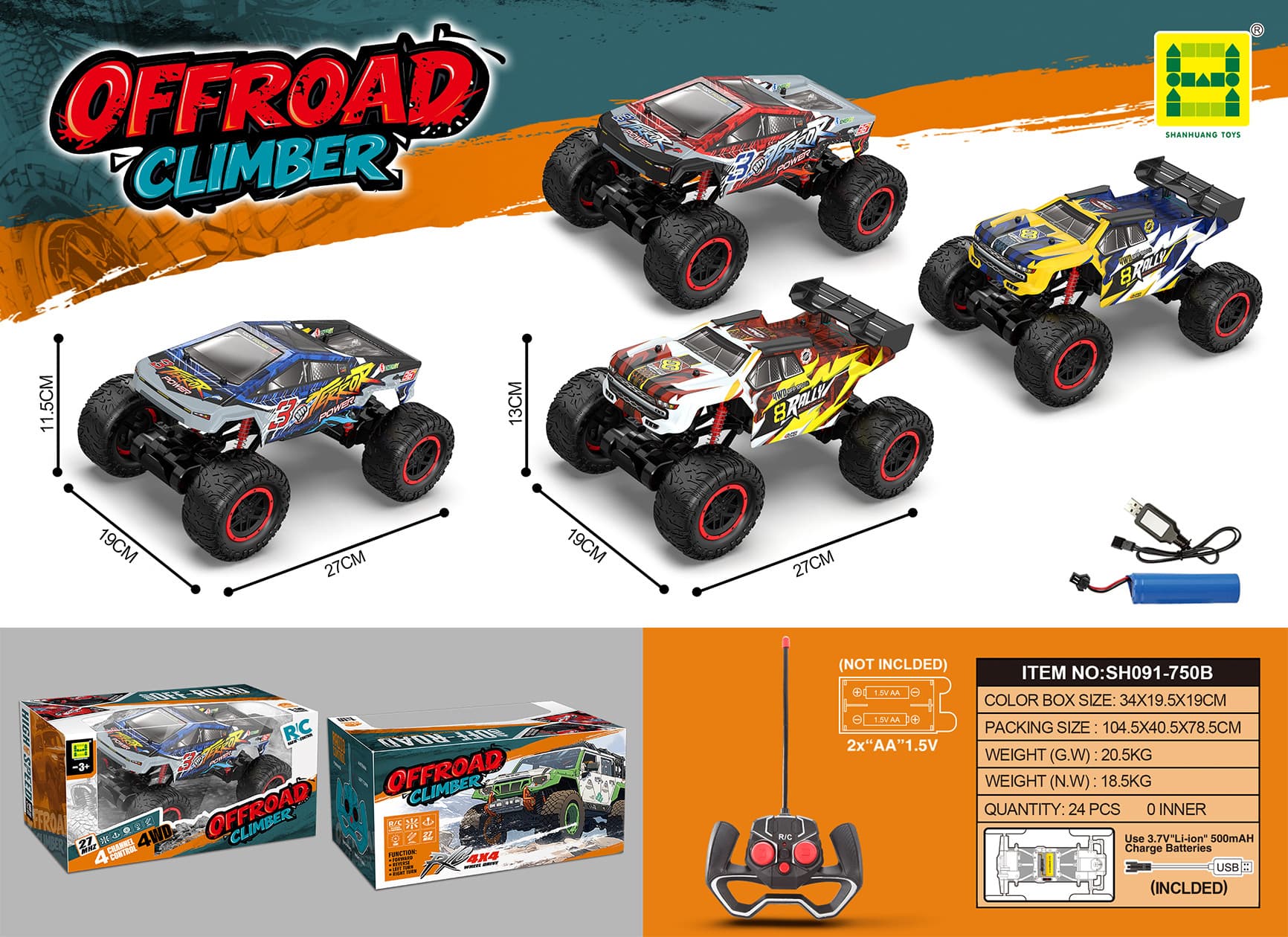 1:16 Scale Light-up Monster Truck RC Car (Includes 3.7V Lithium Battery + USB Charging Cable) with GCC Certification