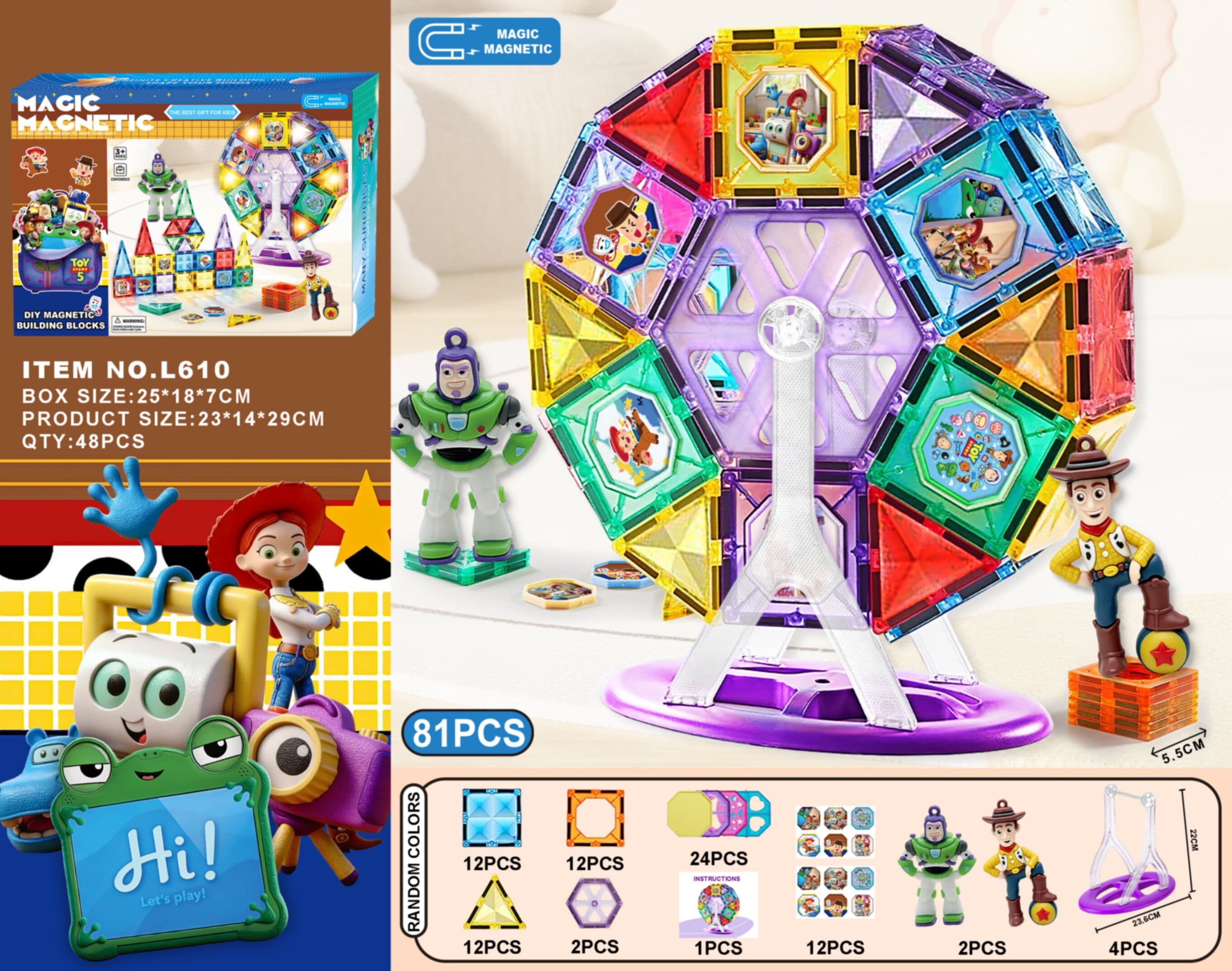 Toy Story 5 Diamond Surface Magnetic Blocks Ferris Wheel Magnetic Building Set 81PCS