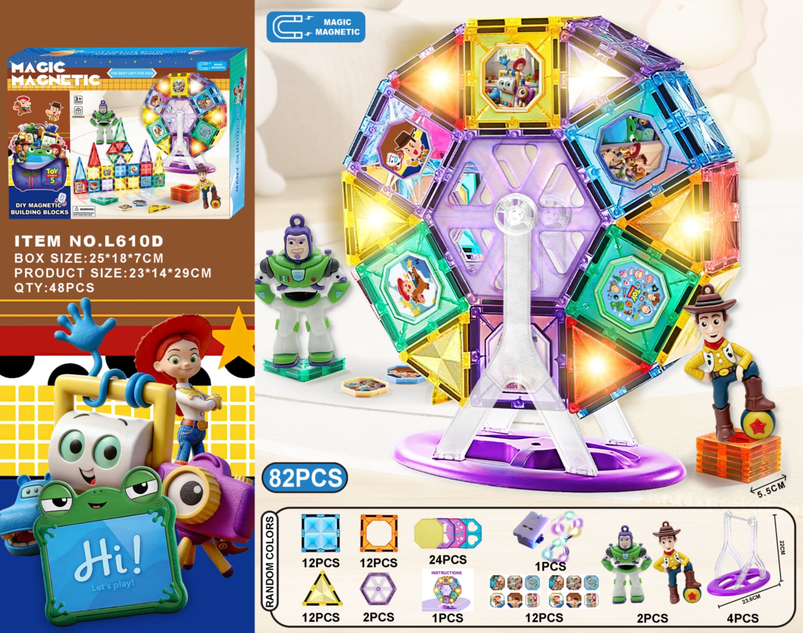 Toy Story 5 Diamond-Faced Magnetic Building Blocks Ferris Wheel with Lights 82PCS