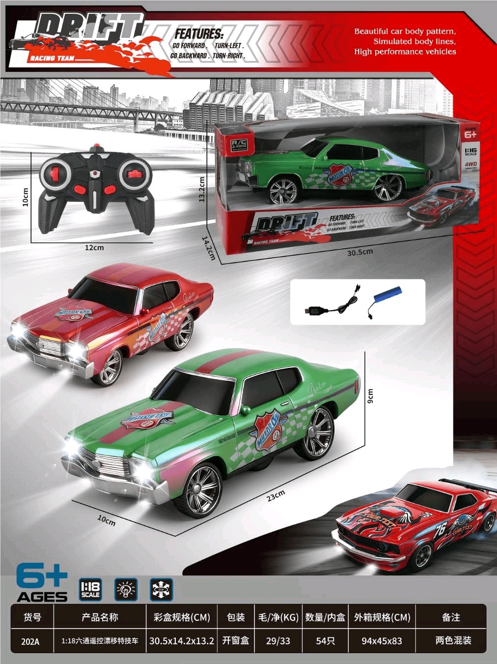 1:18 Six-Channel Remote Control Drift Stunt Car