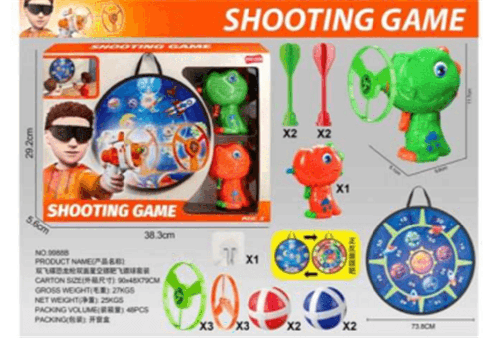 Double Dinosaur UFO Gun with Dual-Sided Star Target and Flying Disc Dart Set