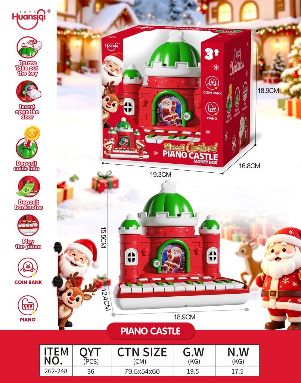 Piano Castle Money Box with Display Window