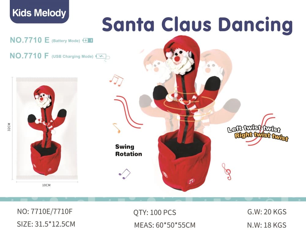 Dancing Cactus-style Santa Claus (with Lights and Music) - Battery-operated