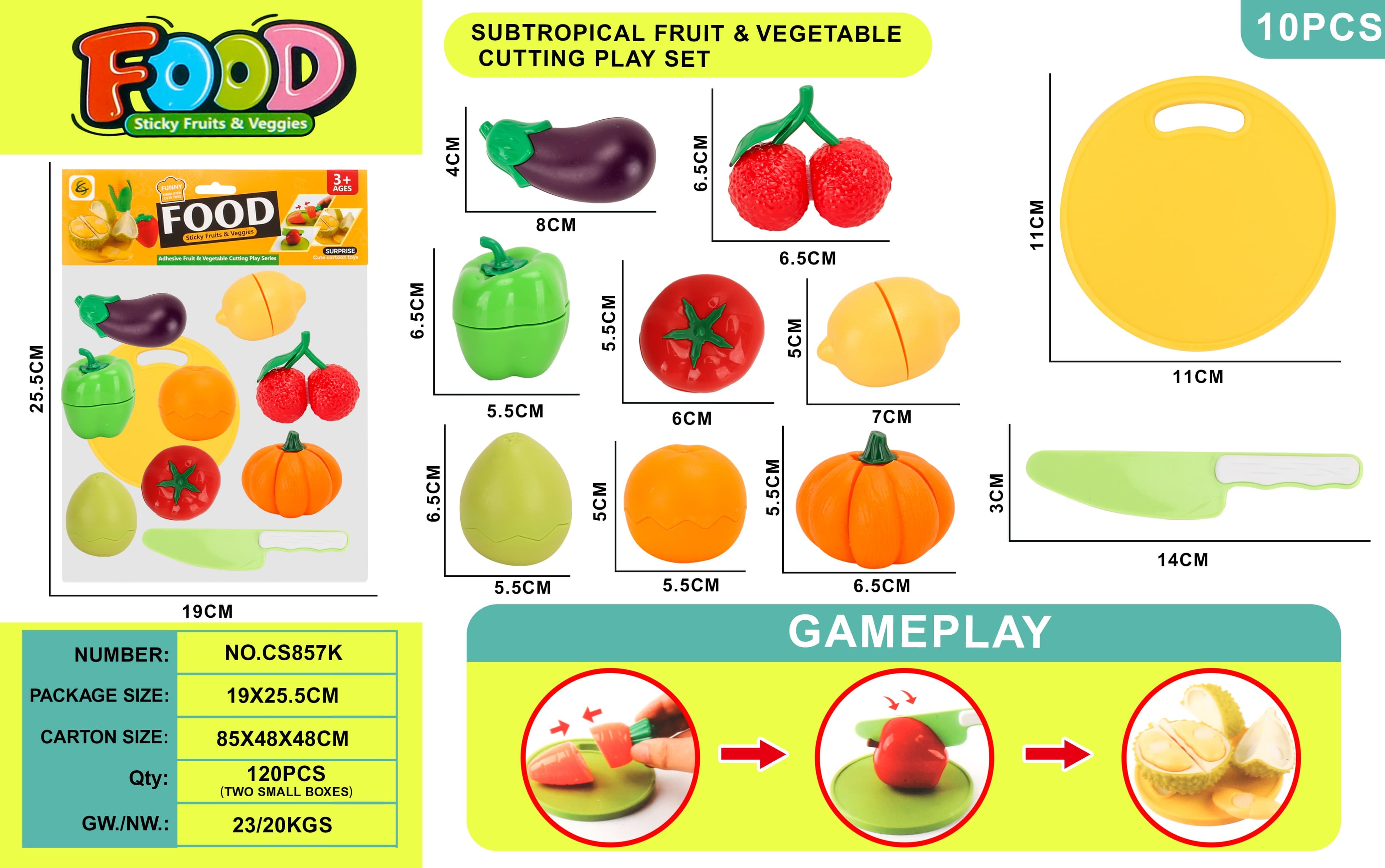 10pcs Subtropical Fruit and Vegetable Cutting Play Set