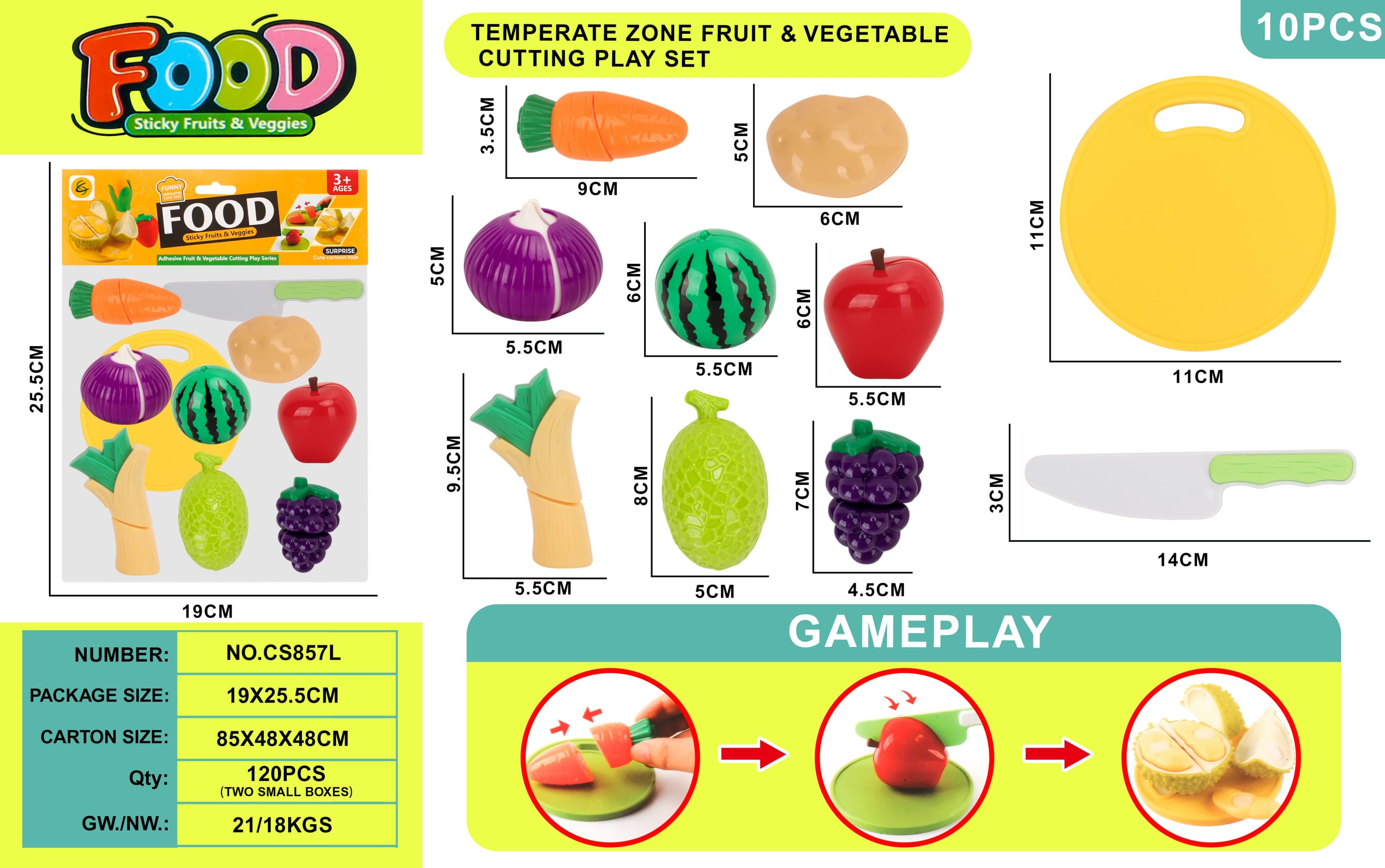 10pcs Temperate Fruit & Vegetable Cutting Play Set