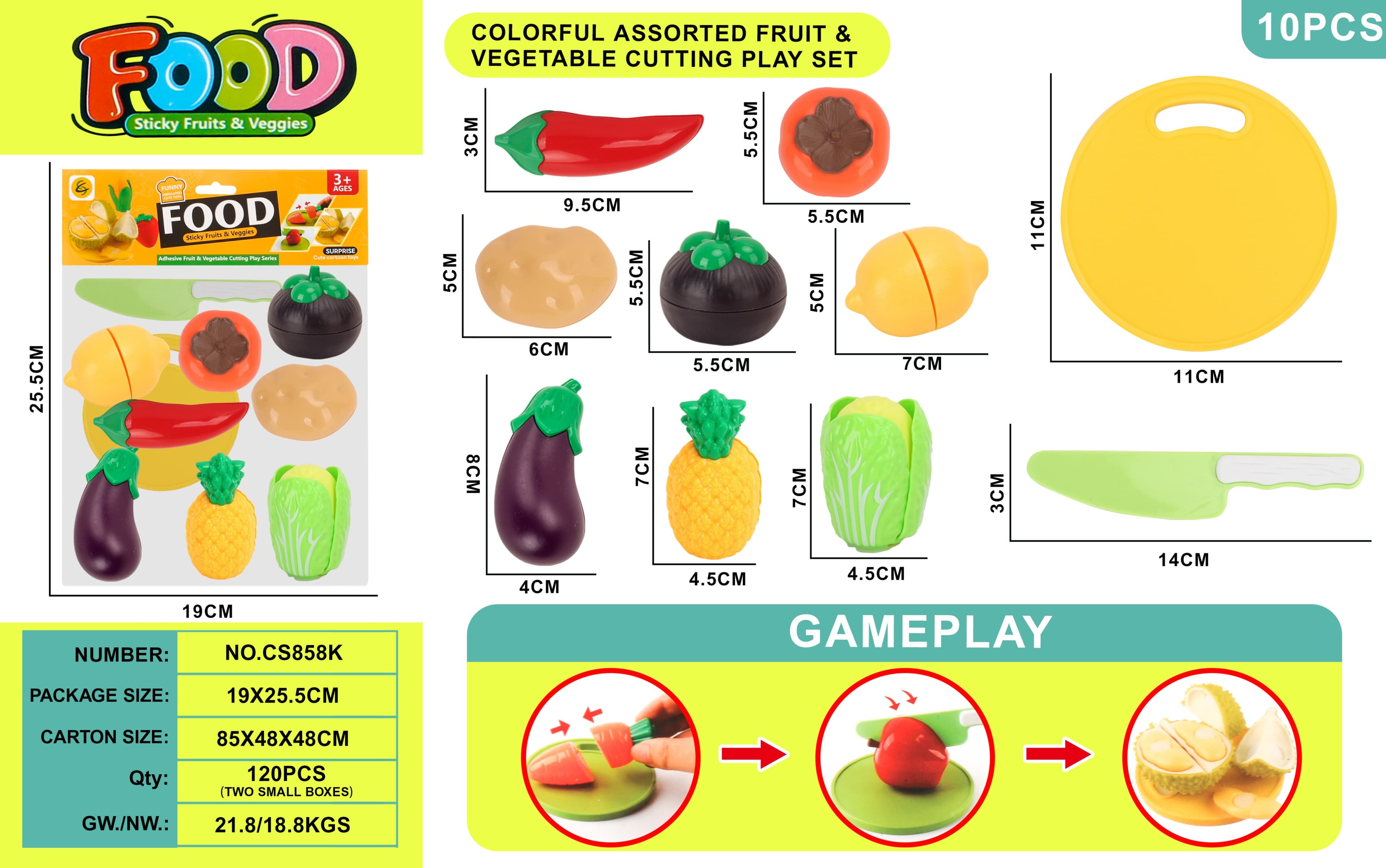 10pcs Colorful Fruit and Vegetable Cutting Play Set