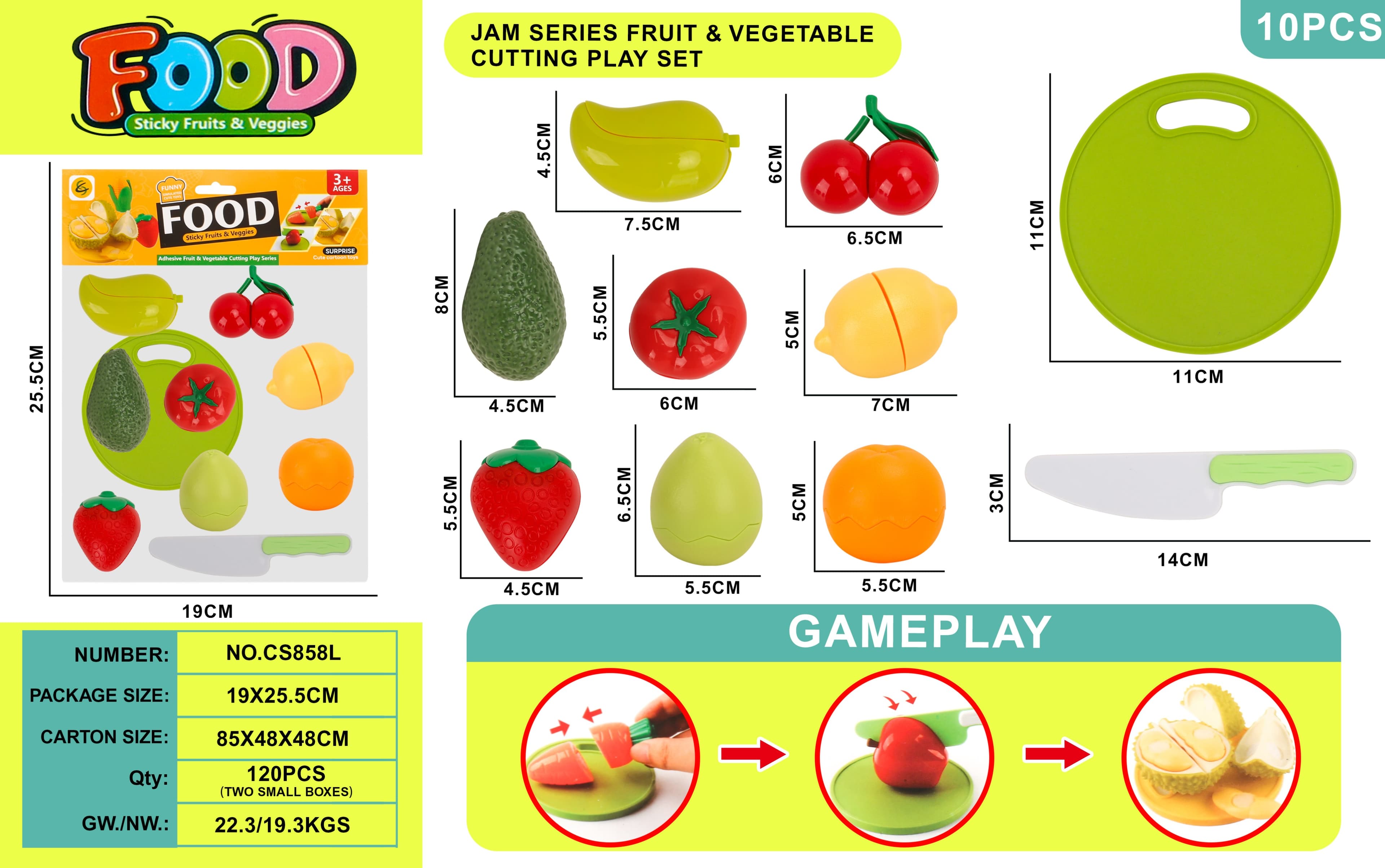 10pcs Jam-Themed Fruit and Vegetable Cutting Play Set