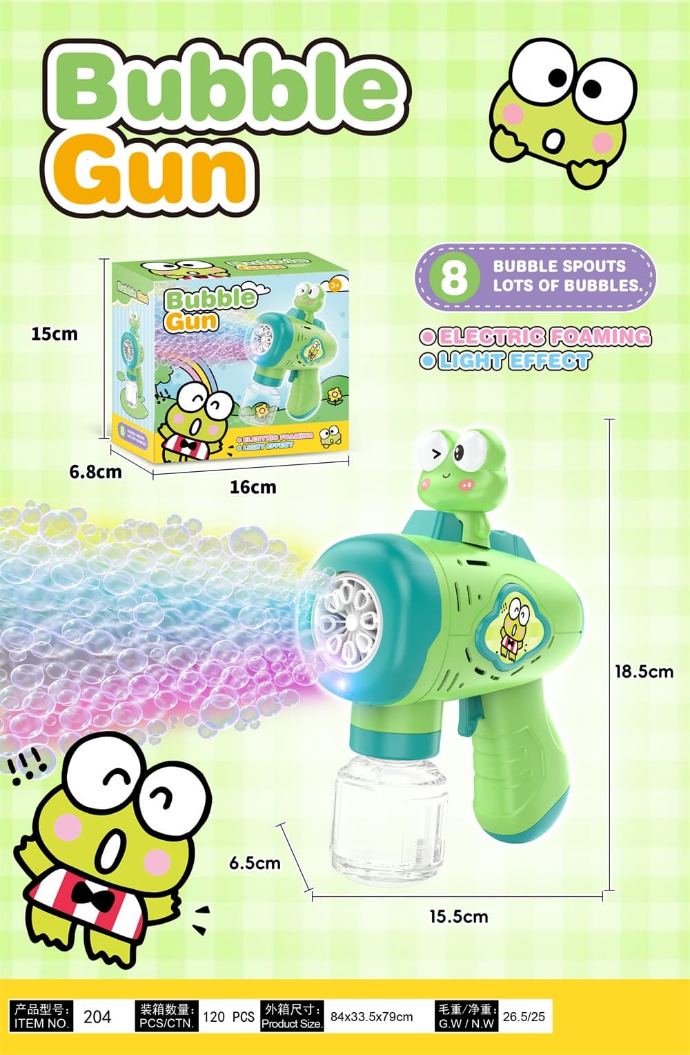 8-Hole Big-Eyed Frog Automatic Bubble Machine with Lights