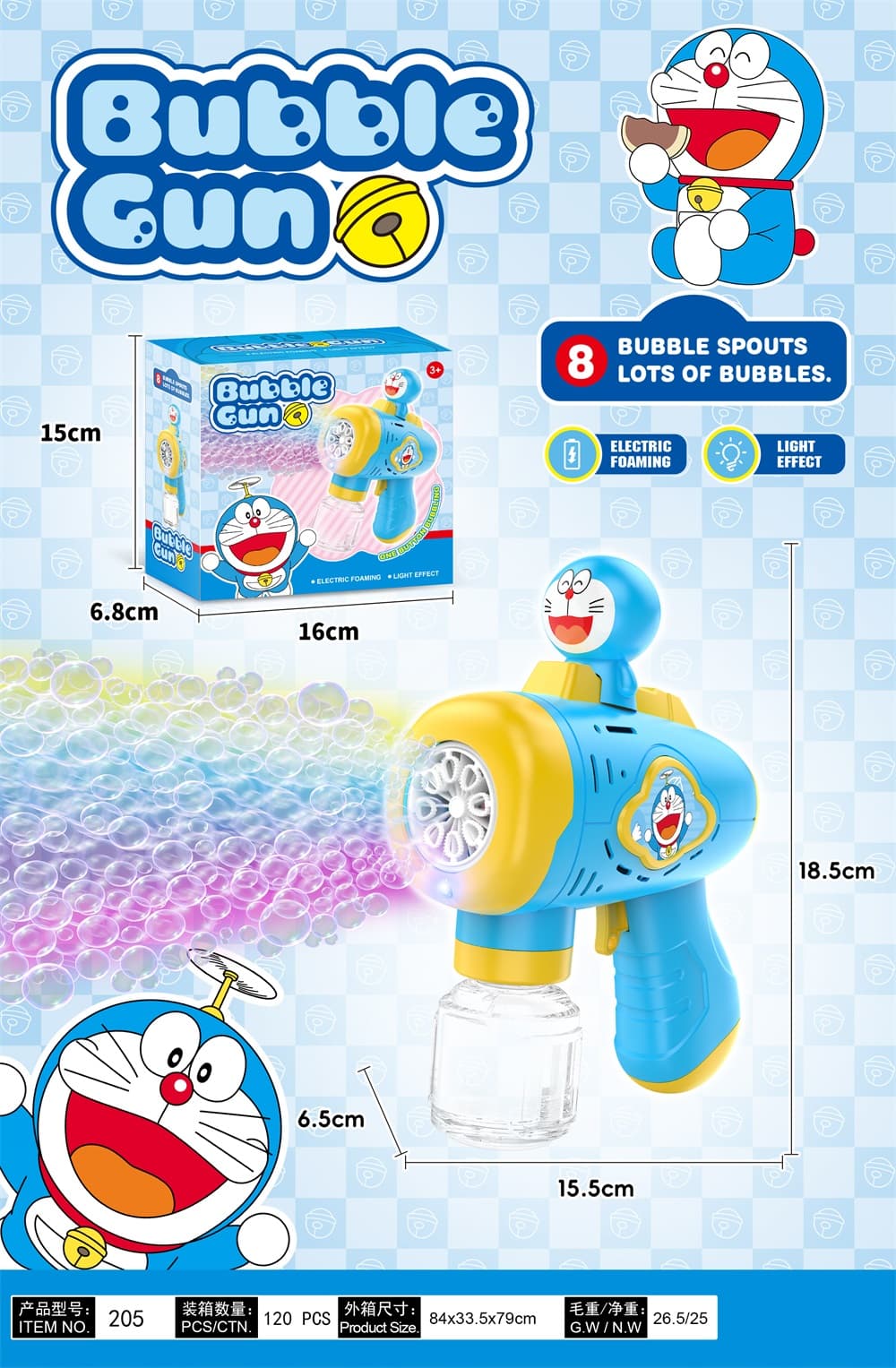 8-Hole Doraemon Automatic Bubble Machine with Lights