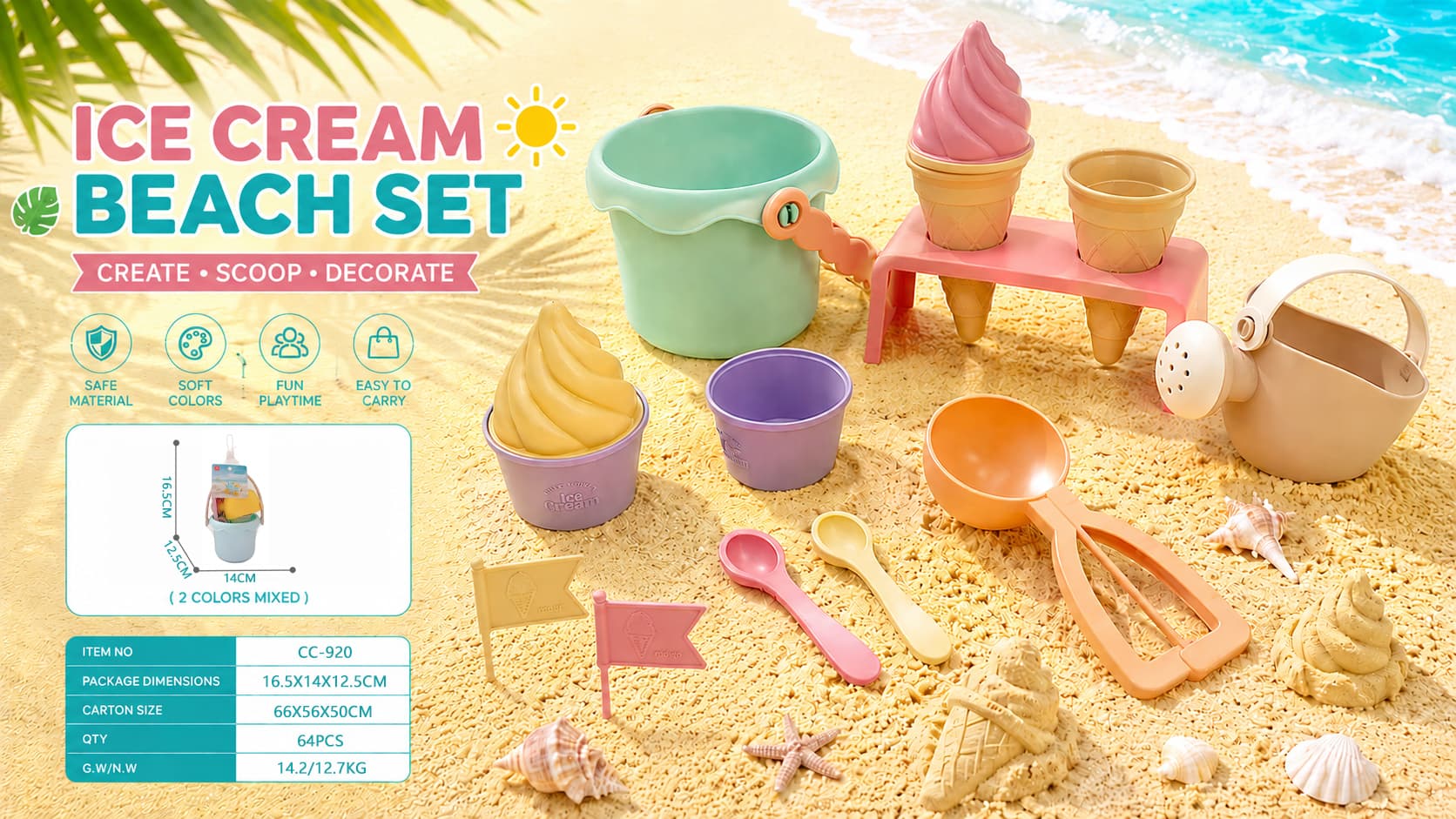 Beach Toy Ice Cream Shaped Sand Digging 12-Piece Set