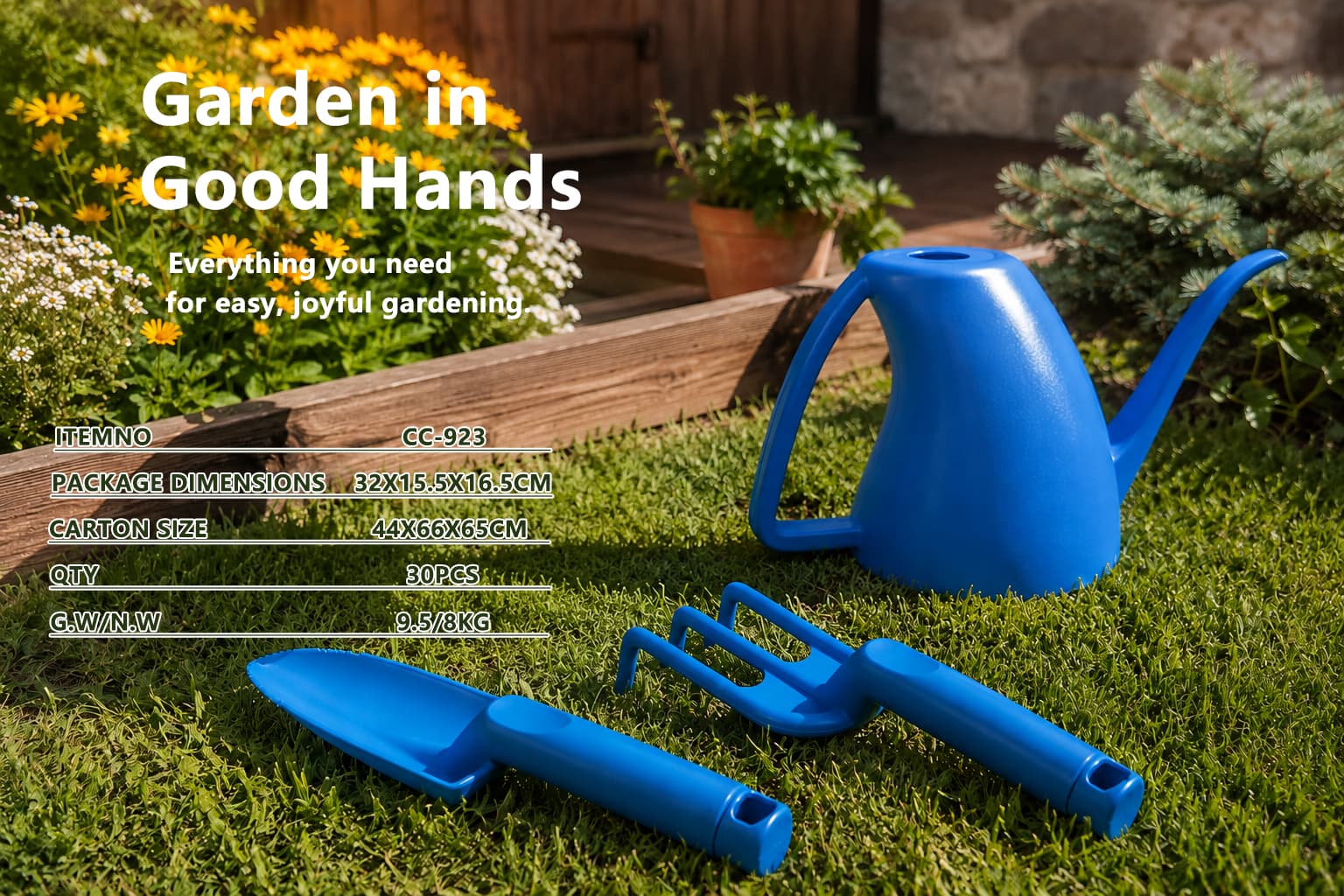 Gardening Tools Watering Can, Shovel, and Rake 3-Piece Set