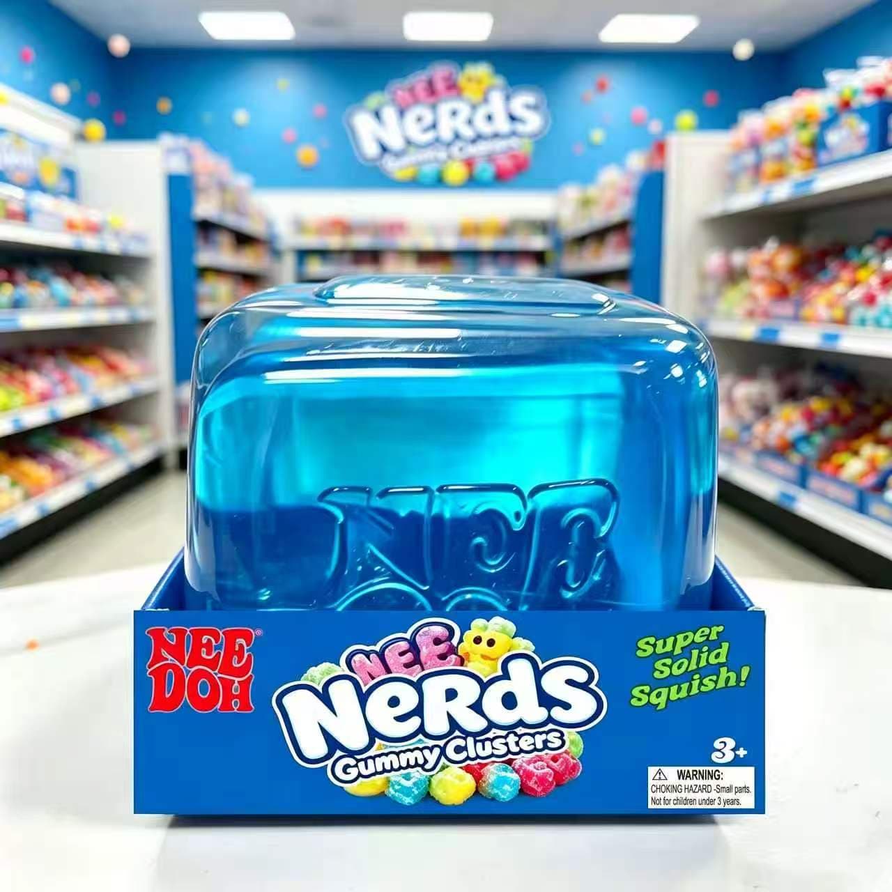 TPR 8cm Square Jelly Soft Sugar Transparent Maltose Squeeze Toy Boxed (Blue)