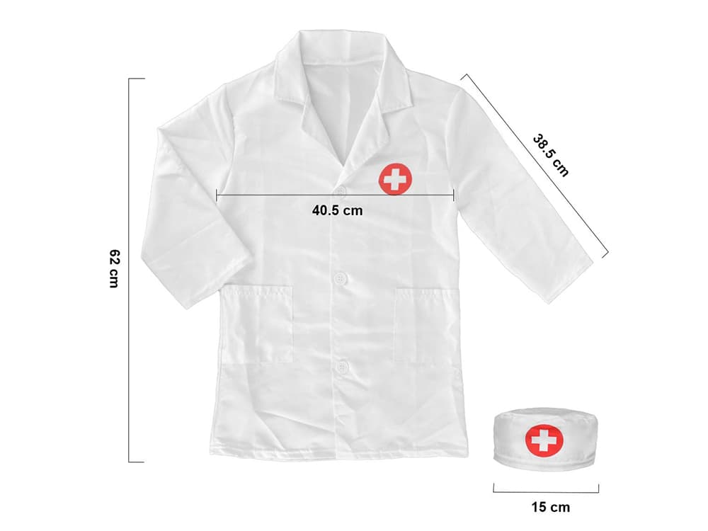 Role Play Doctor Costume, Kids' Pretend Play Doctor Outfit with White Coat and Hat 2-Piece Set