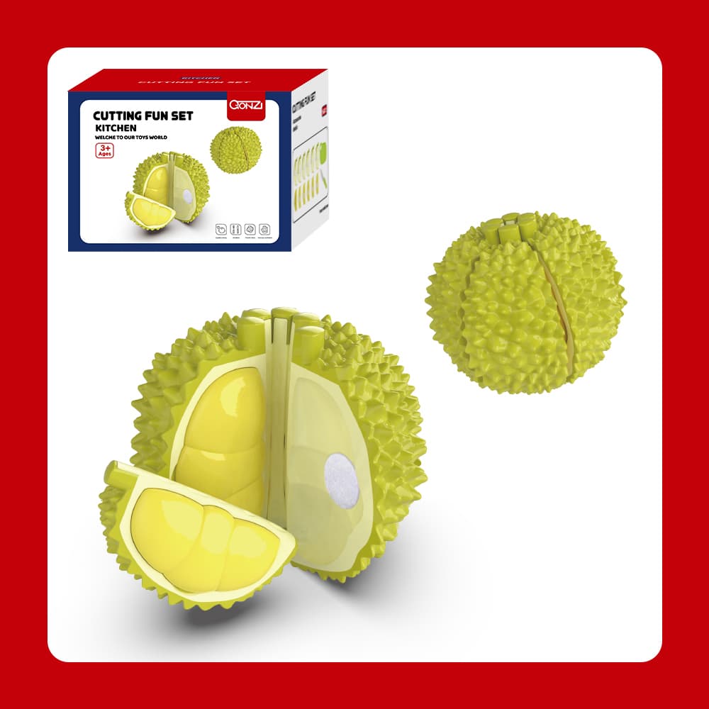 Durian Disassembly Cutting Play Set - Simulated Peelable Durian with 6 Shells and 6 Pulps, Kids' Pretend Kitchen Toy