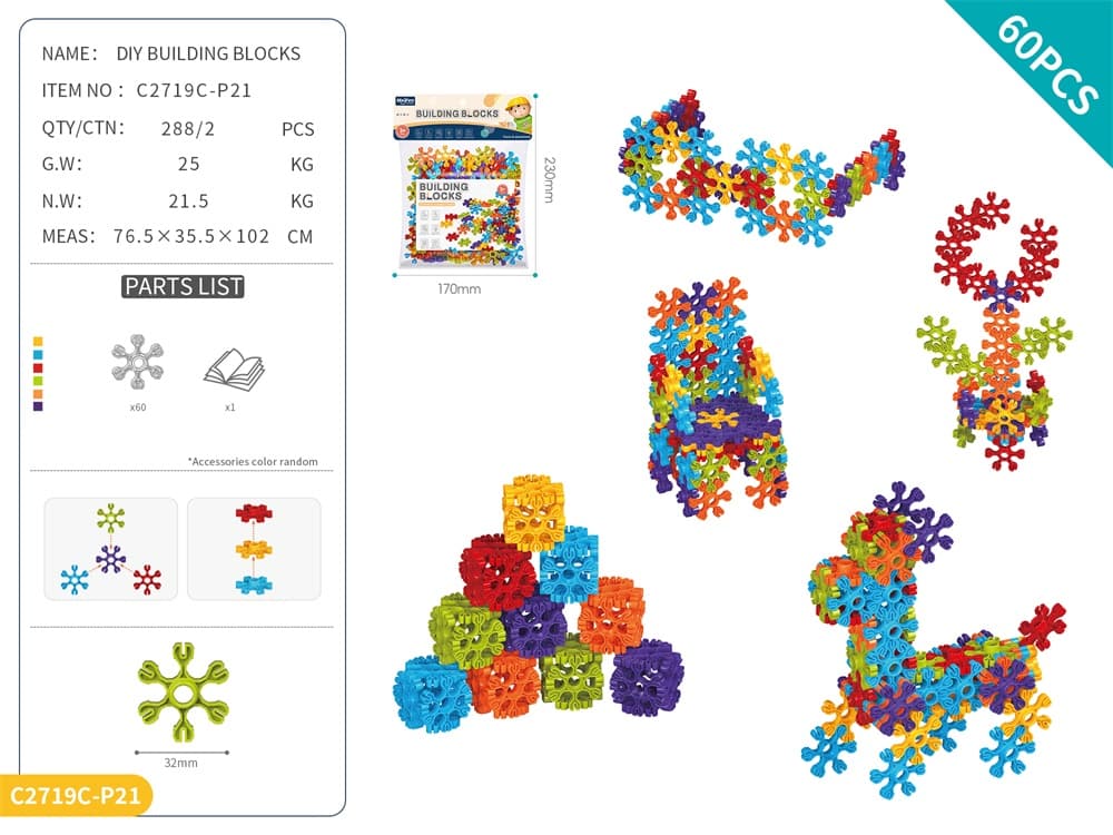 DIY 3D Colorful Building Blocks - Approx. 60PCS/Rainbow Colors/Card Header Bag
