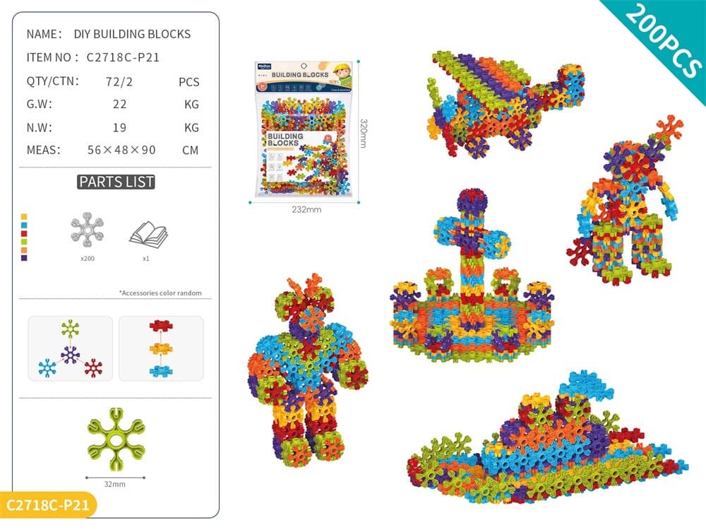 DIY 3D Colorful Building Blocks - Approx. 200PCS/Rainbow Colors/Snap-Bag