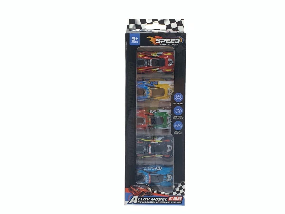 6.8cm Wind-Up Window Box Tinplate Side-Lamp Racing Cars Set of 5 (Boys' Role-Play Car Model Toys, Tinplate Vehicles as Gifts)
