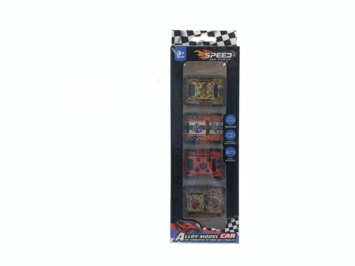 Wind-Up Window Box 5.5cm Tin Off-Road Vehicle Set of 4 (Boys' Pretend Play Car Model Toy, Tin Car Gift)