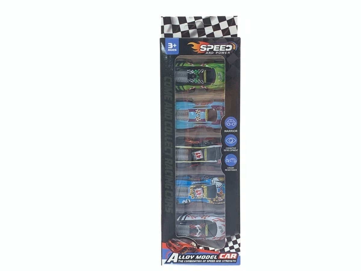 Pull Back Car Box Window 6.8cm Tinplate Straight Light Racing Cars 5-Pack (Boys' Pretend Play Car Model Toys, Tinplate Cars as Gifts)