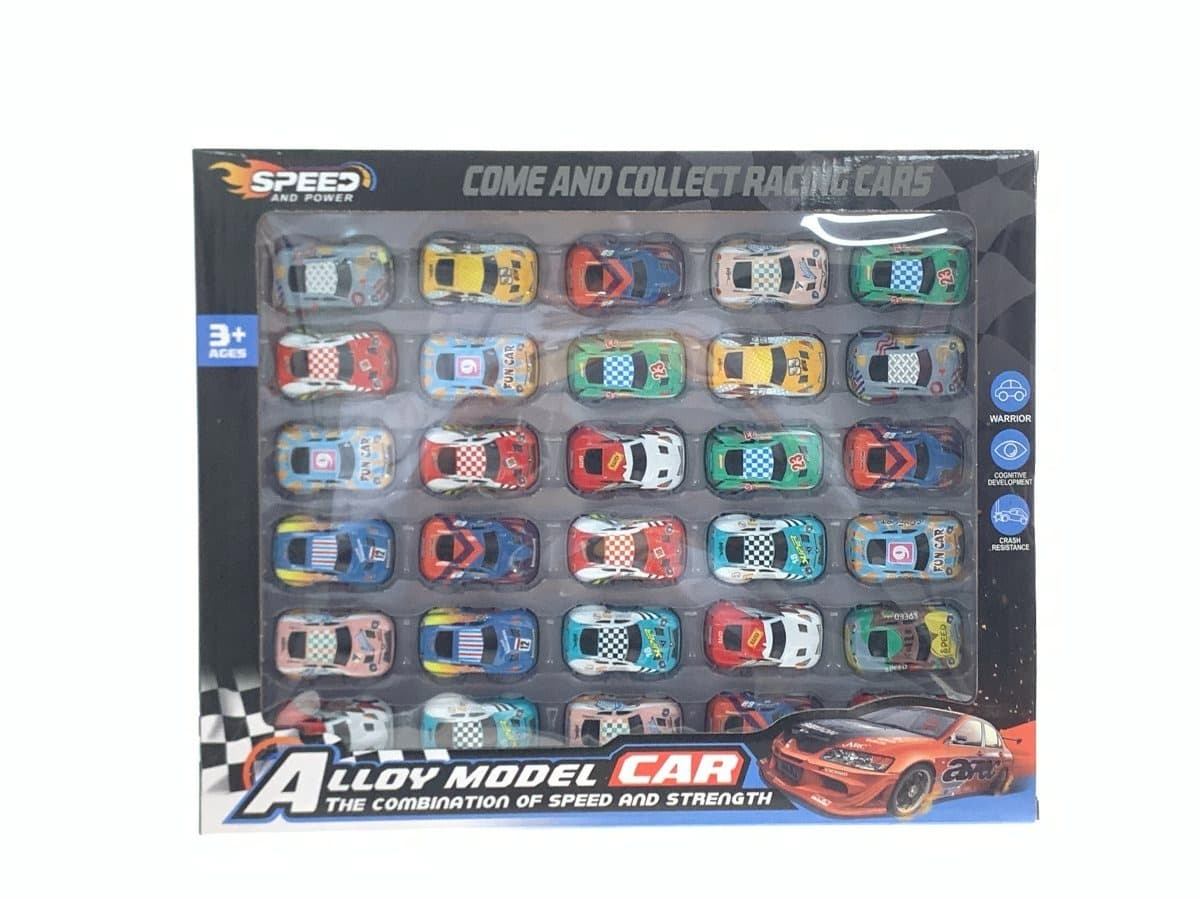 4.8cm Wind-Up Window Box Tinplate Racing Cars - Set of 30 (Boys' Pretend Play Car Models, Tin Toy Cars as Gifts or Prizes)