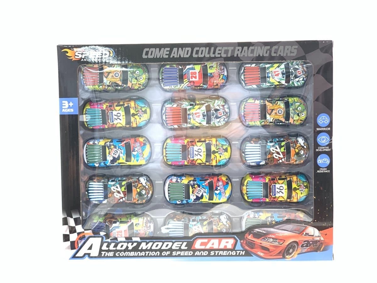 Wind-Up Window Box 8.6cm Tinplate Pickup Doodle 15pcs (Boys' Pretend Play Car Model Toy Metal Truck Gift)