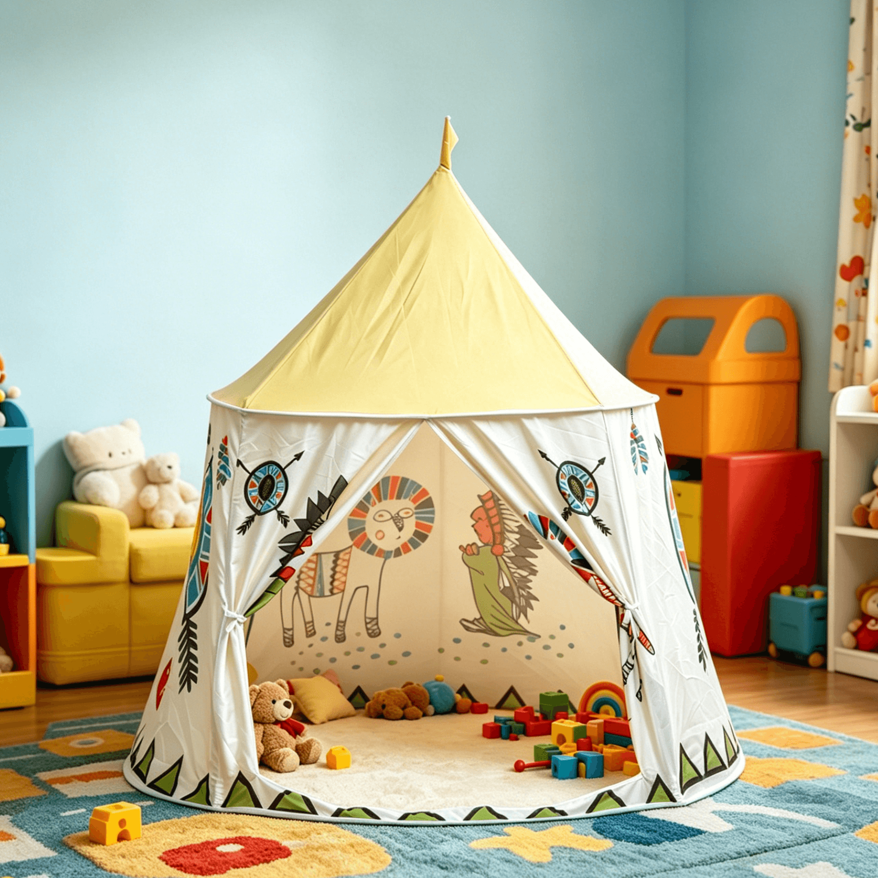 Yellow Cartoon Indian Yurt Foldable Play Tent for Kids