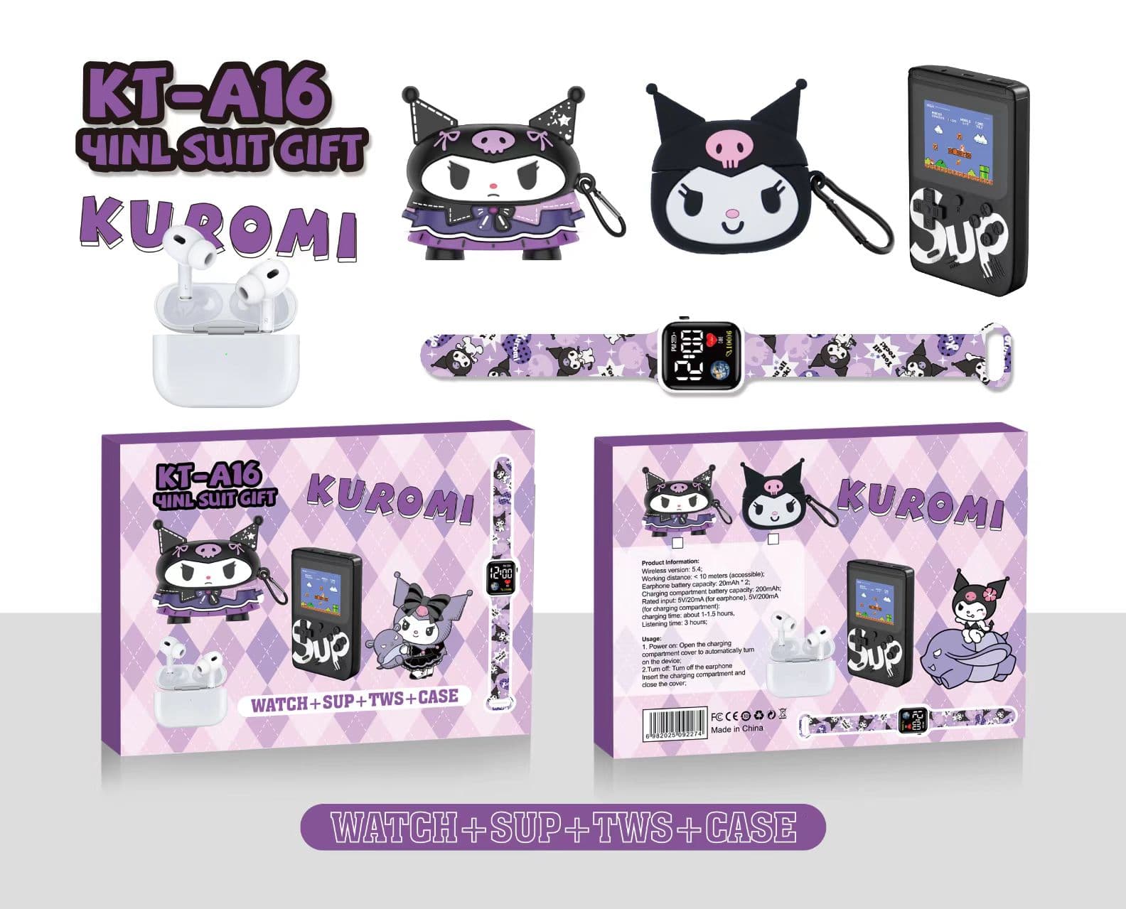 Sanrio Kuromi Cartoon Headphones Trendy Cool Fashion Cute Fan Set