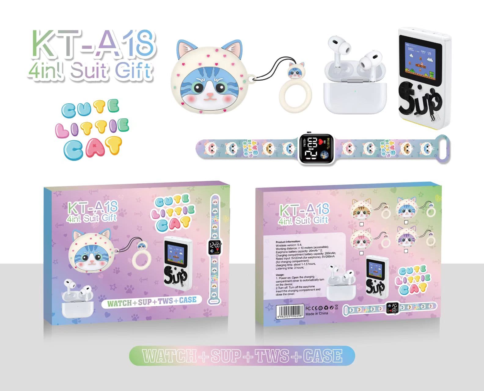 Cool and Cute Cat Cartoon Headphones Set for Trendy Fans