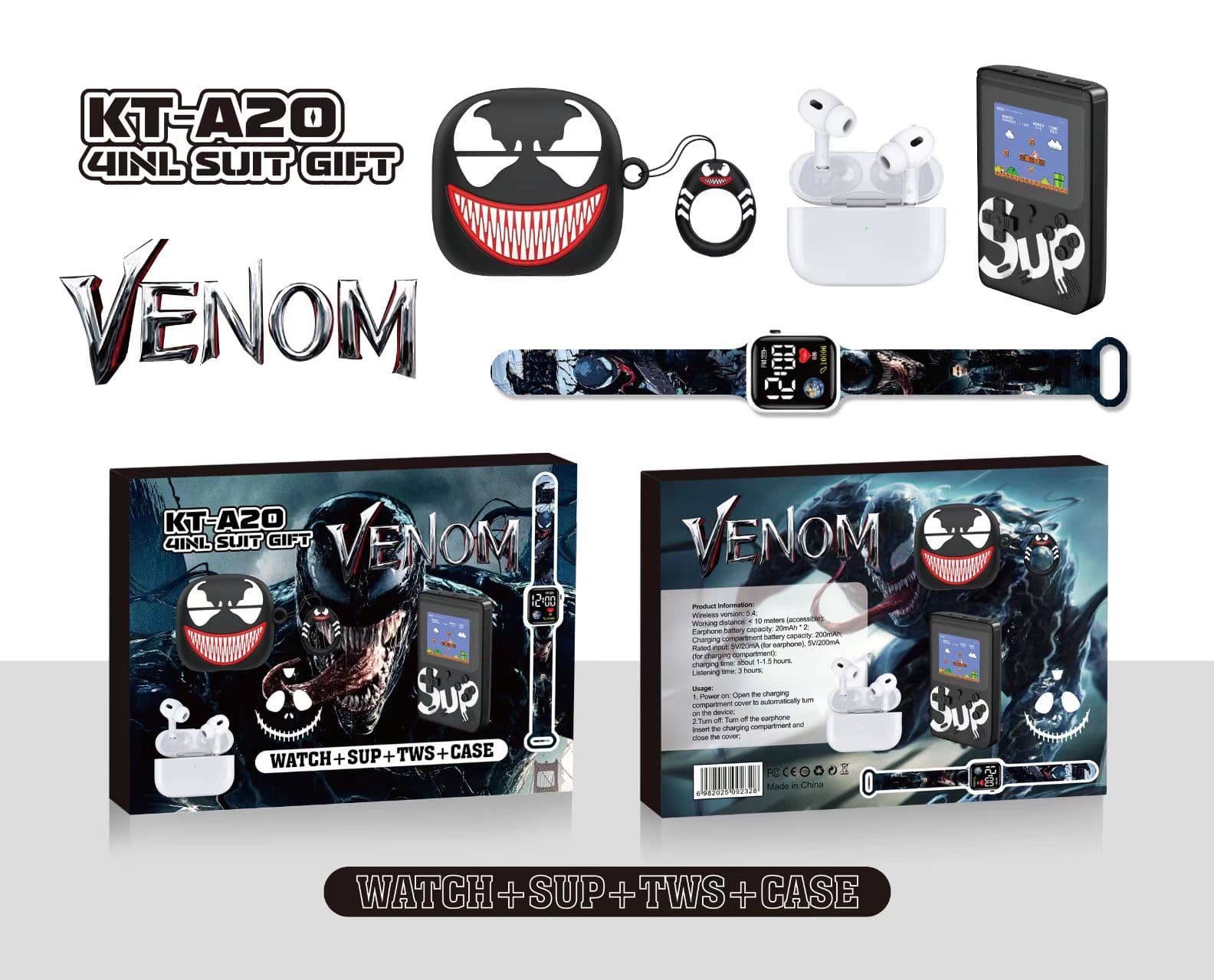 Venom Cartoon Headphones Trendy Fashion Set