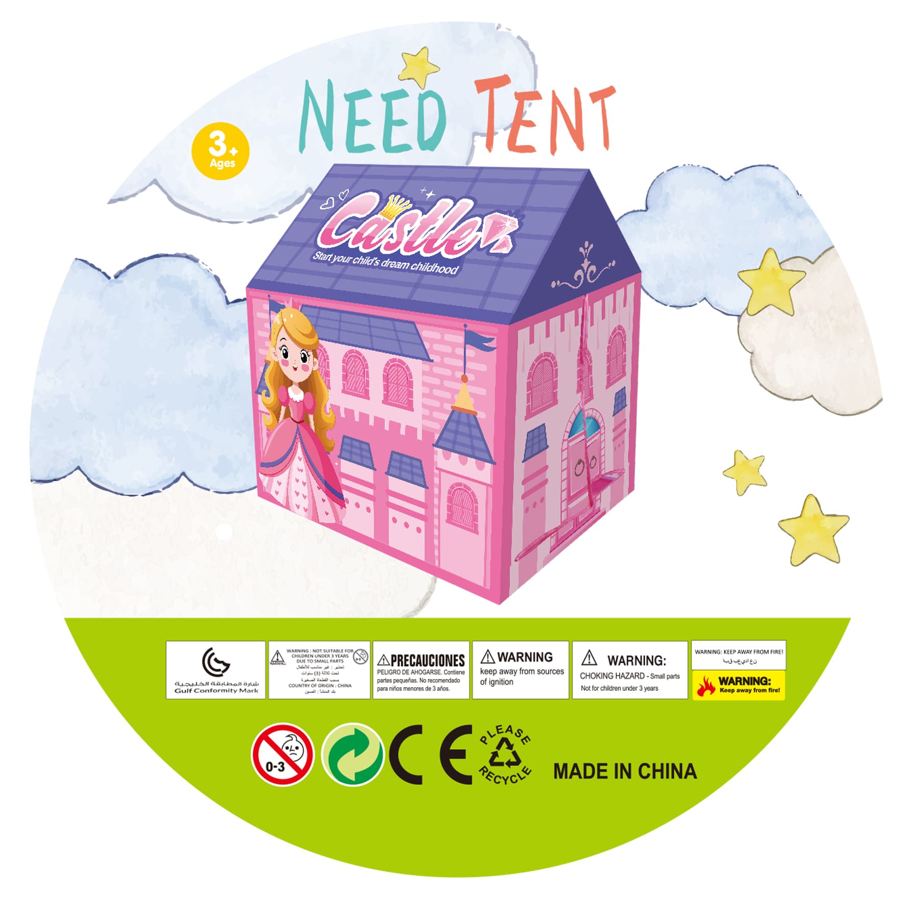 Princess Castle Theme Children's Tent - Pink Playhouse for Pretend Play