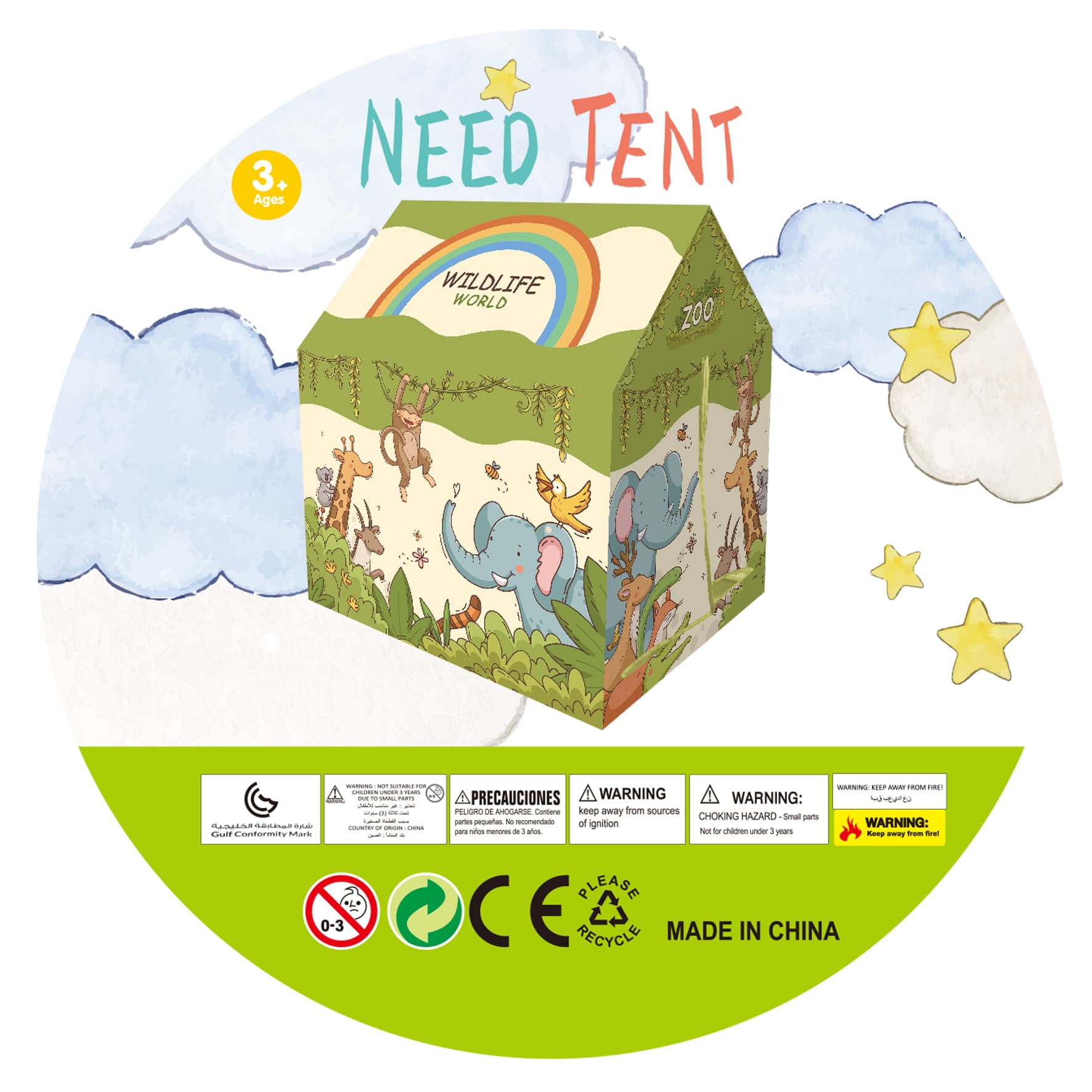 Kids Tent - Zoo Party Theme Featuring Elephants, Monkeys, and Animal Collection, Exclusive Playhouse for Pretend Play, Green Version