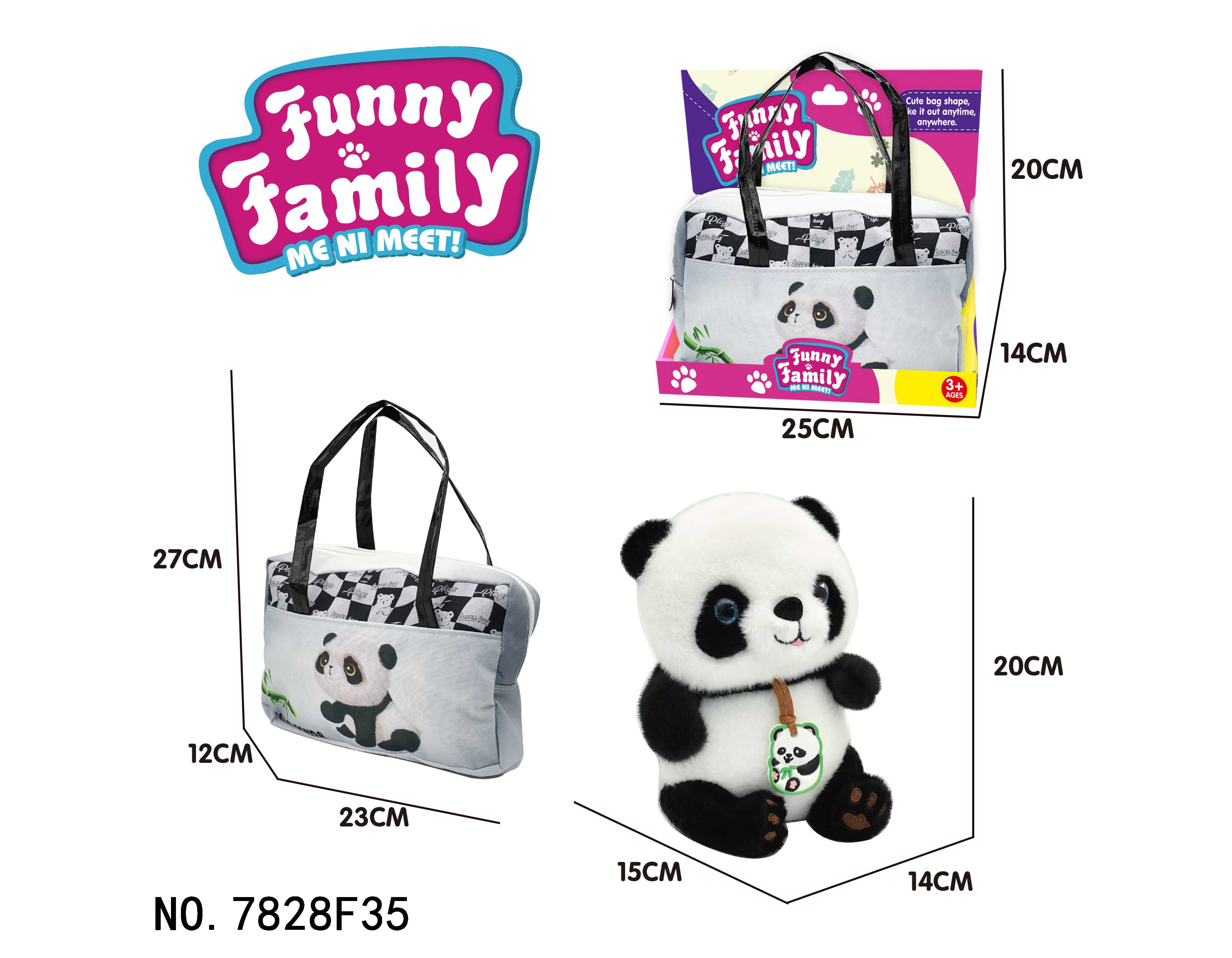 20cm Sitting Panda Plush Toy + Tote Bag, Fashionable Stuffed Animal Pet Toy for Kids