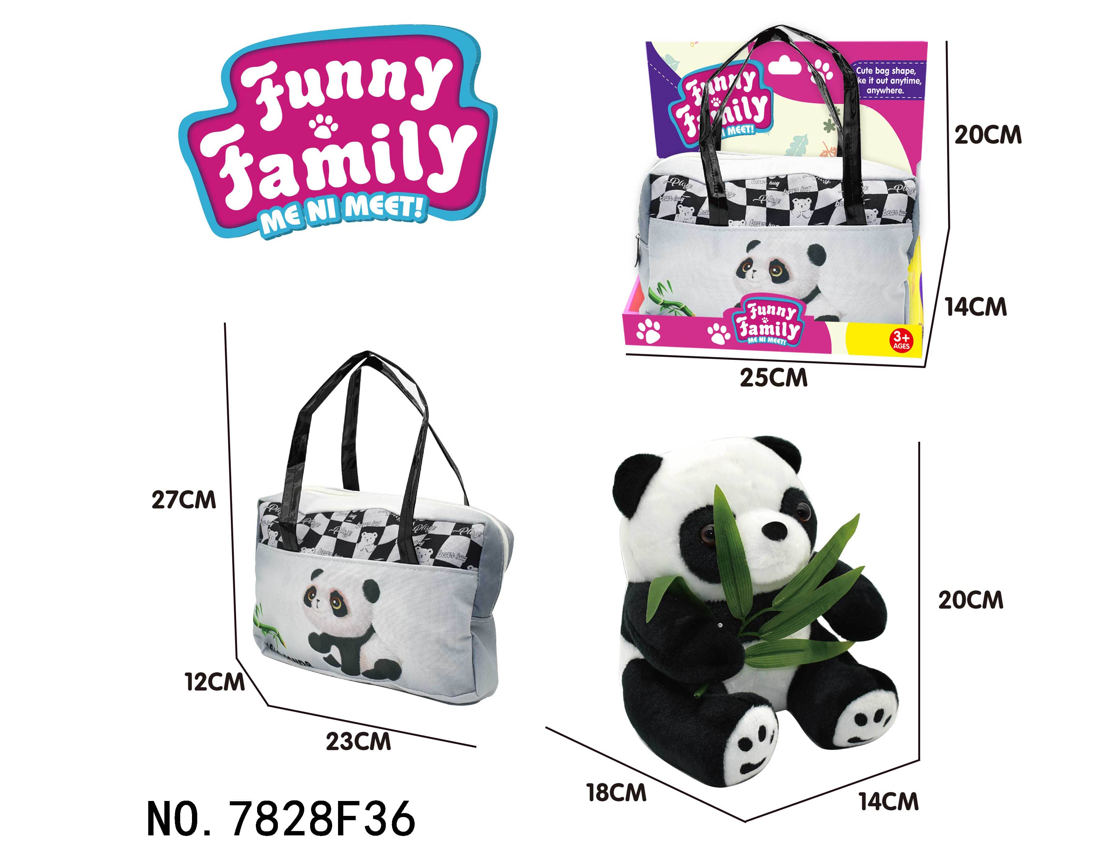 20cm Sitting Bamboo-Hugging Panda Plush Toy + Tote Bag, Children's Fashion Plush Pet Toy