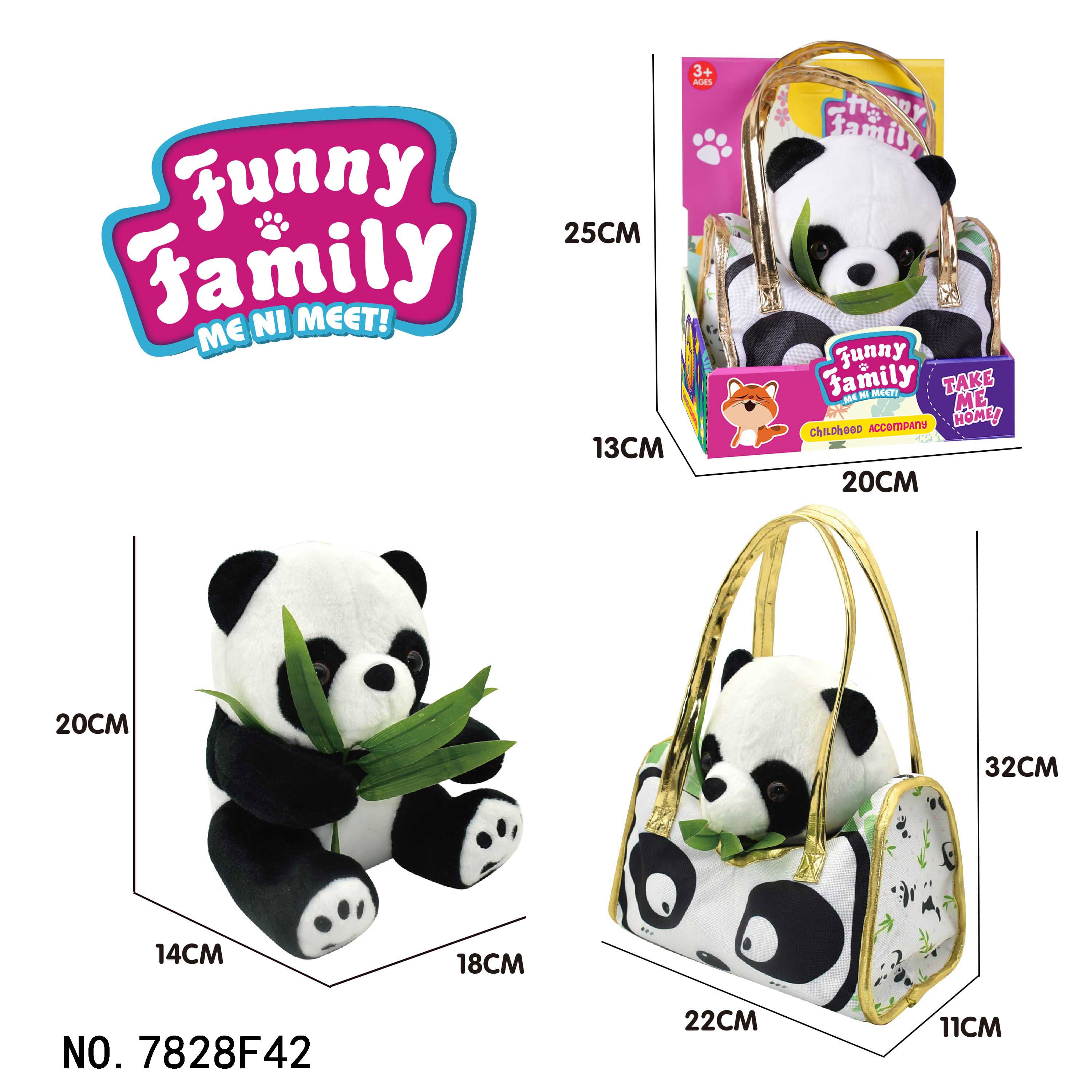20cm Sitting Bamboo-Hugging Panda Plush Toy + Tote Bag, Children's Fashion Plush Pet Toy