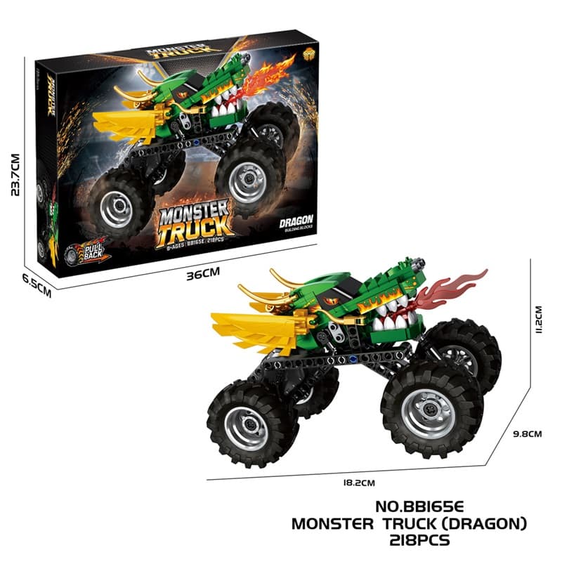 Cross-border E-commerce DIY Building Blocks, Pull-back Monster Dragon Monster Truck (with Shock Absorber)