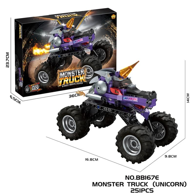 Cross-border E-commerce DIY Building Blocks: Pull-back Monster Unicorn Monster Truck (with Shock Absorber)