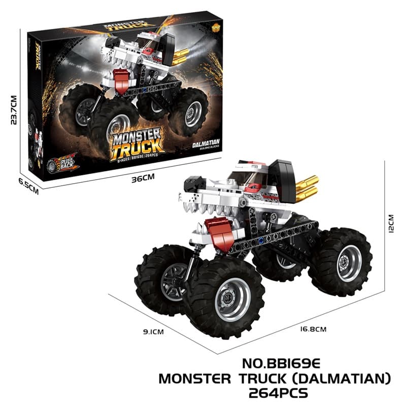 Cross-border E-commerce DIY Building Blocks: Pull-back Monster Dalmatian Bigfoot Truck (with Shock Absorber)