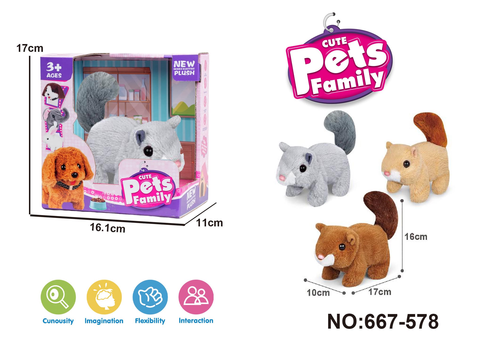 Electric Plush Walking Toy Squirrel in Three Colors
